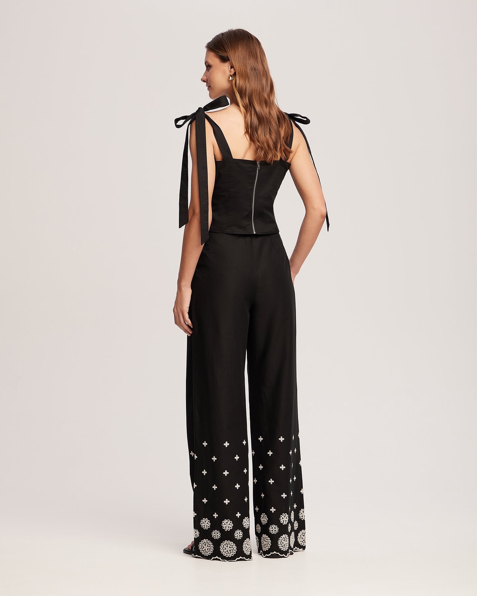Straight-leg trousers with embroidery, Black — photo 3