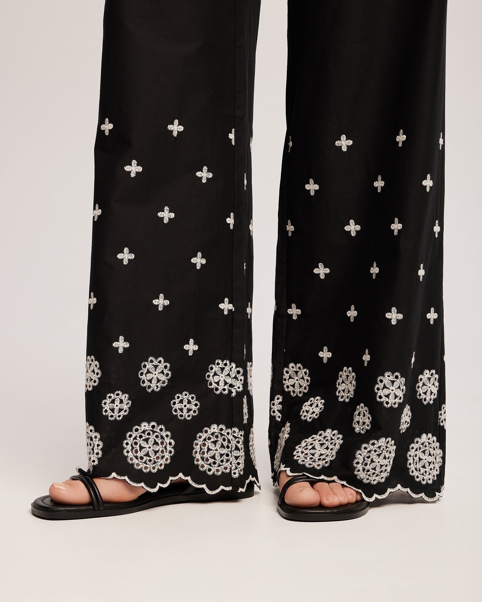 Straight-leg trousers with embroidery, Black — photo 6