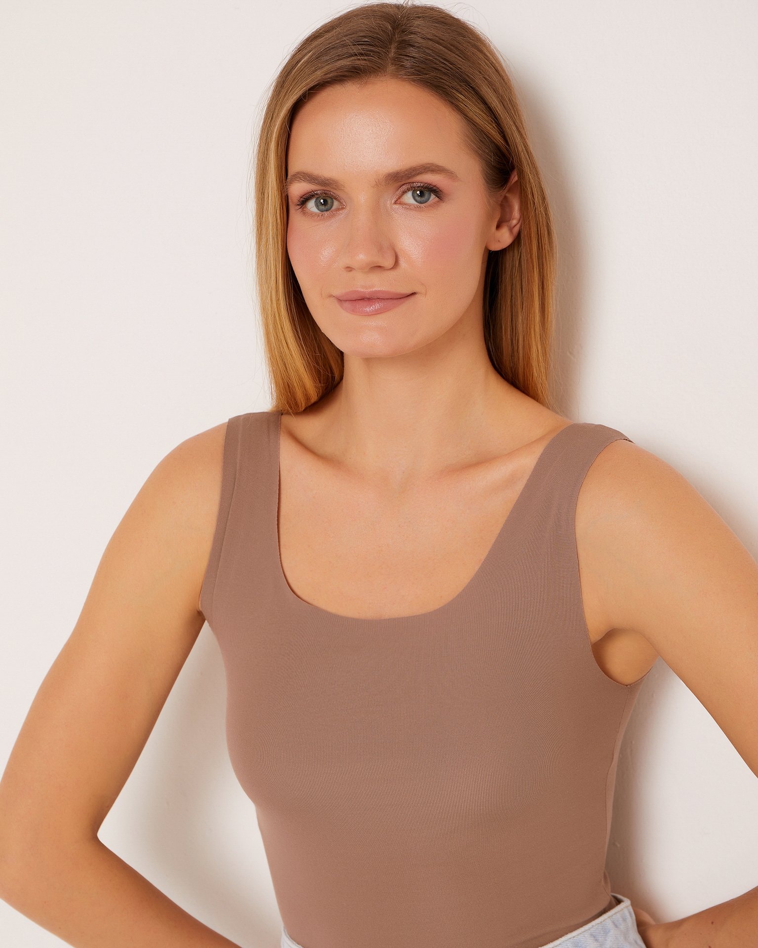 Top with wide straps, Brown — photo 4