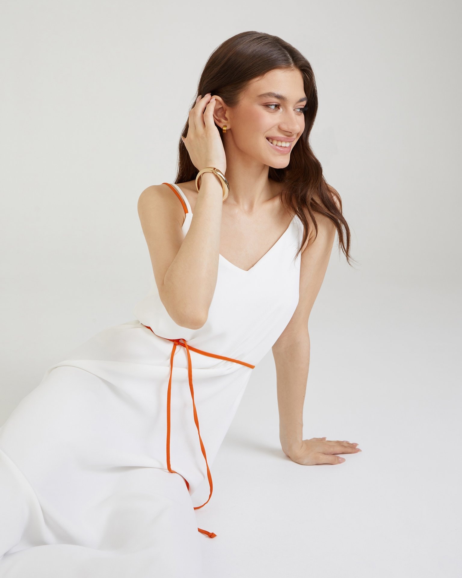 Dress with a thin belt, Milk — photo 5