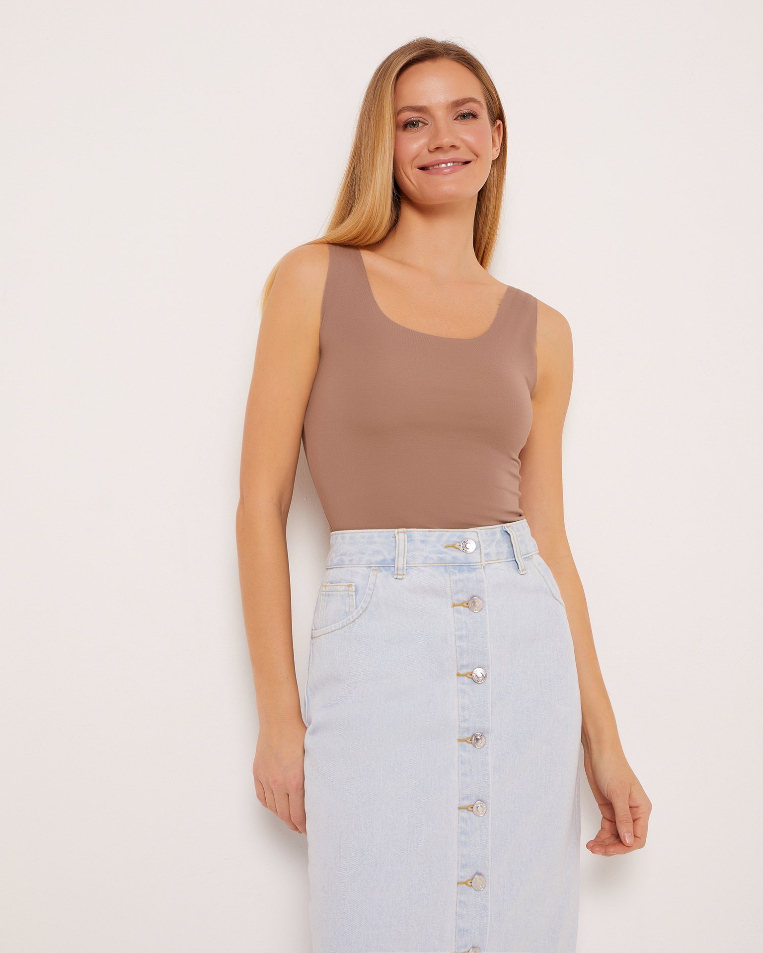 Top with wide straps, Brown
