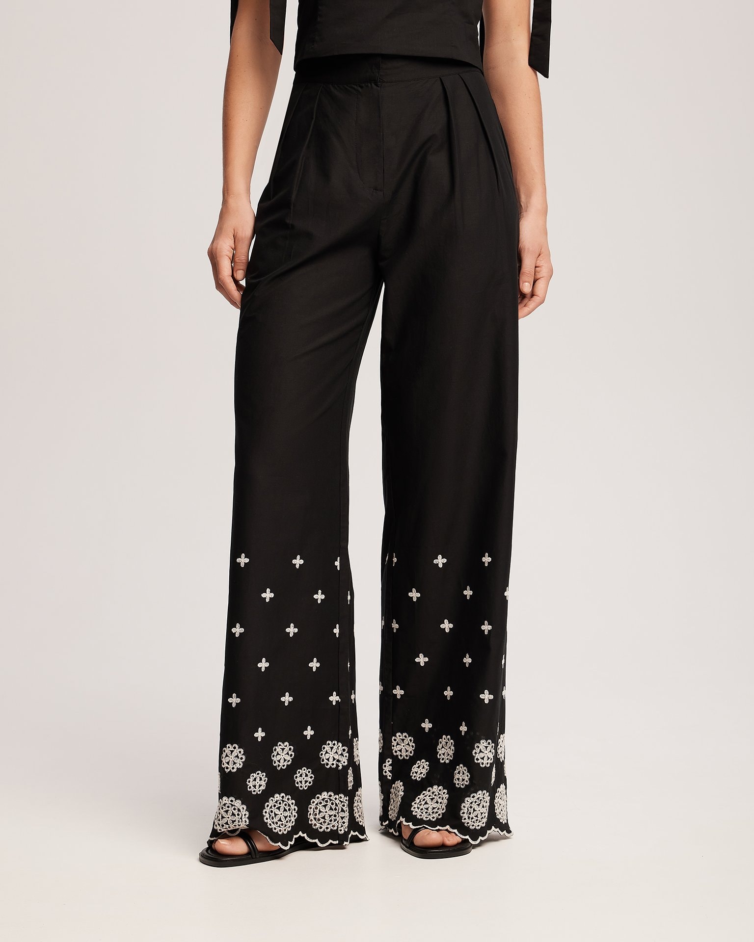 Straight-leg trousers with embroidery, Black — photo 5
