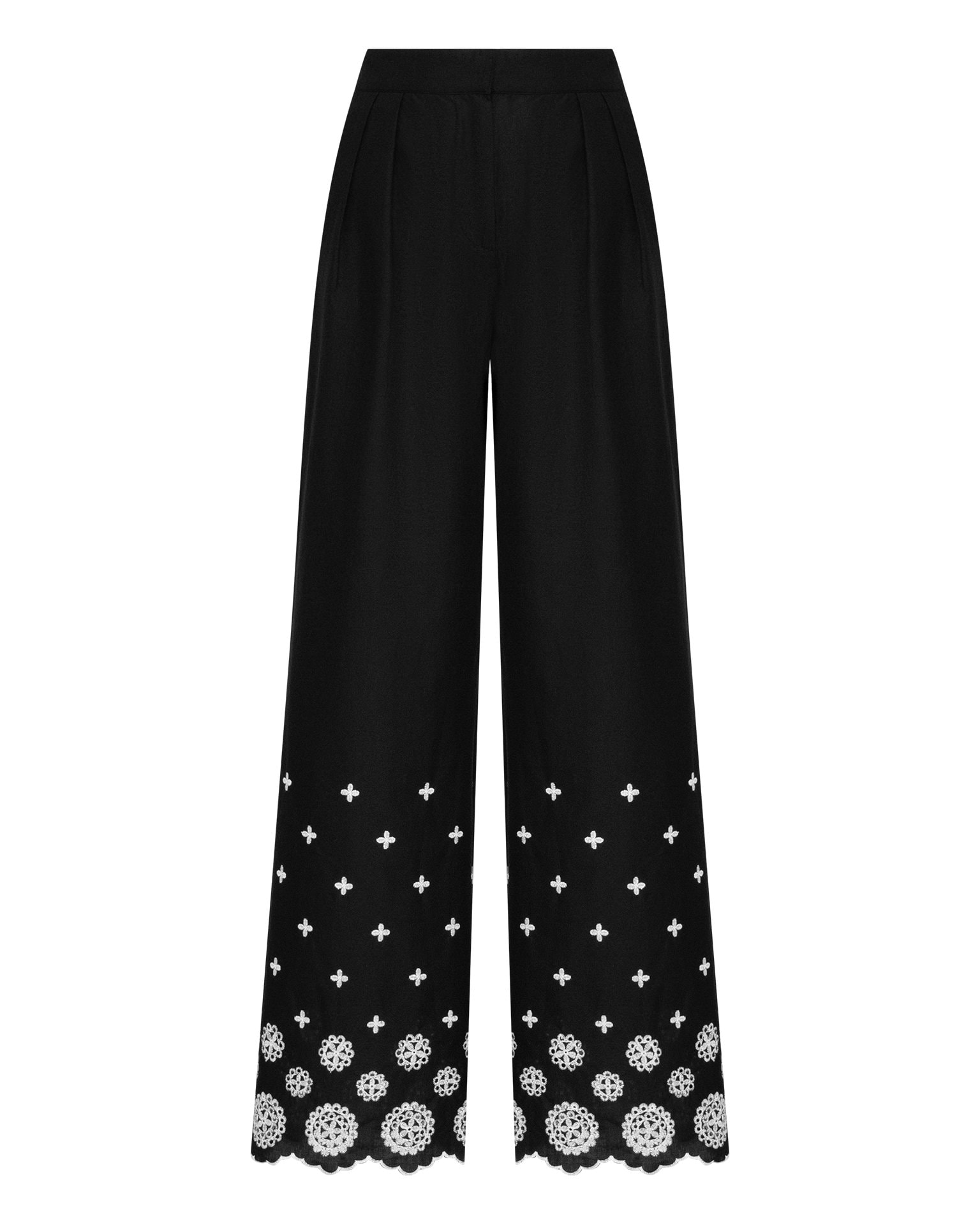 Straight-leg trousers with embroidery, Black — photo 7