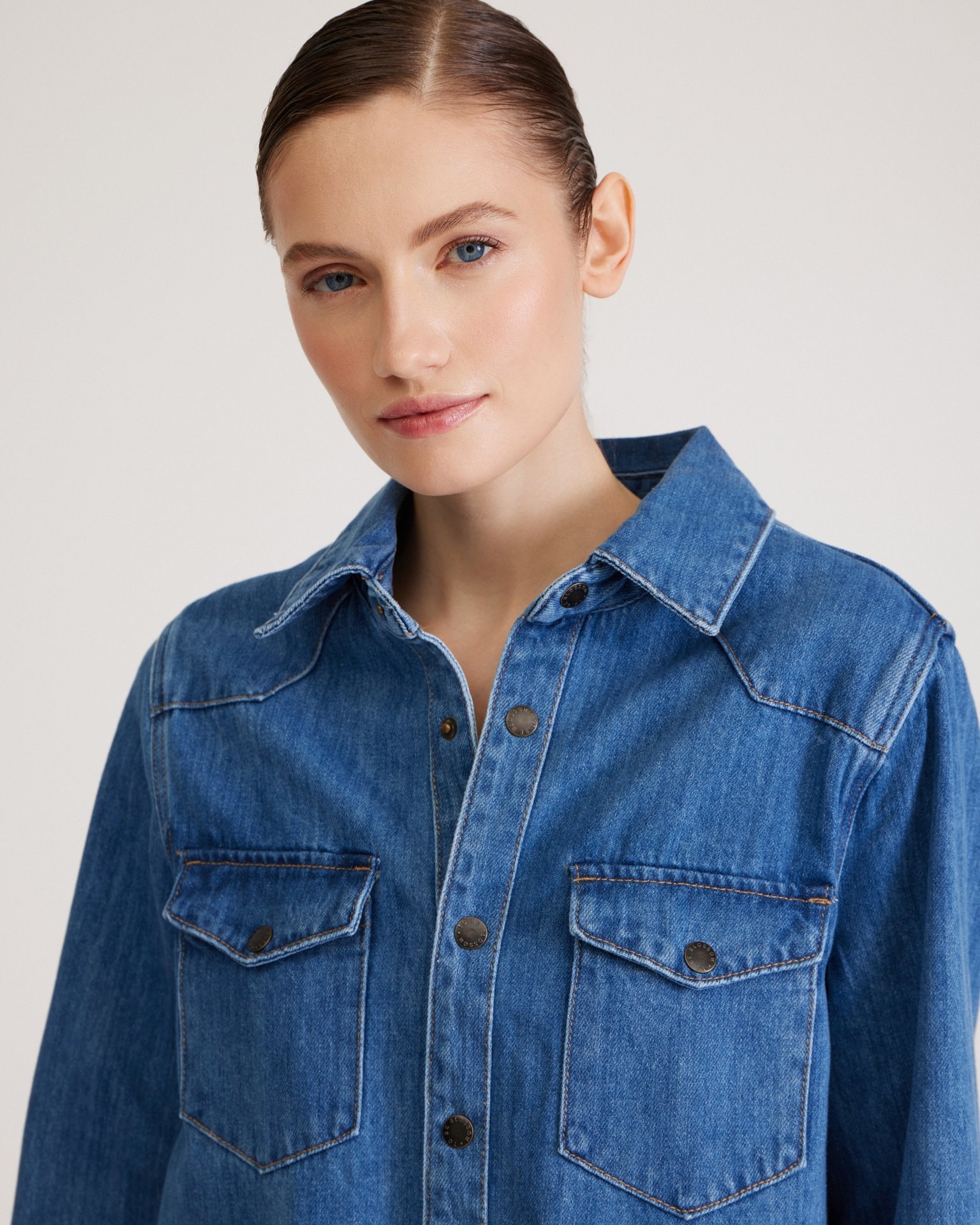Oversize denim shirt, Navy — photo 8