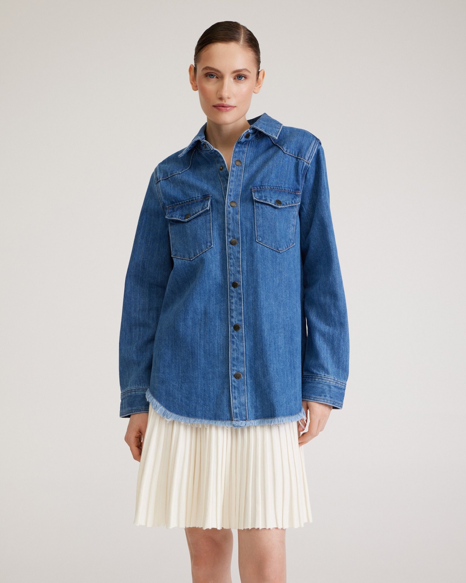 Oversize denim shirt, Navy — photo 6