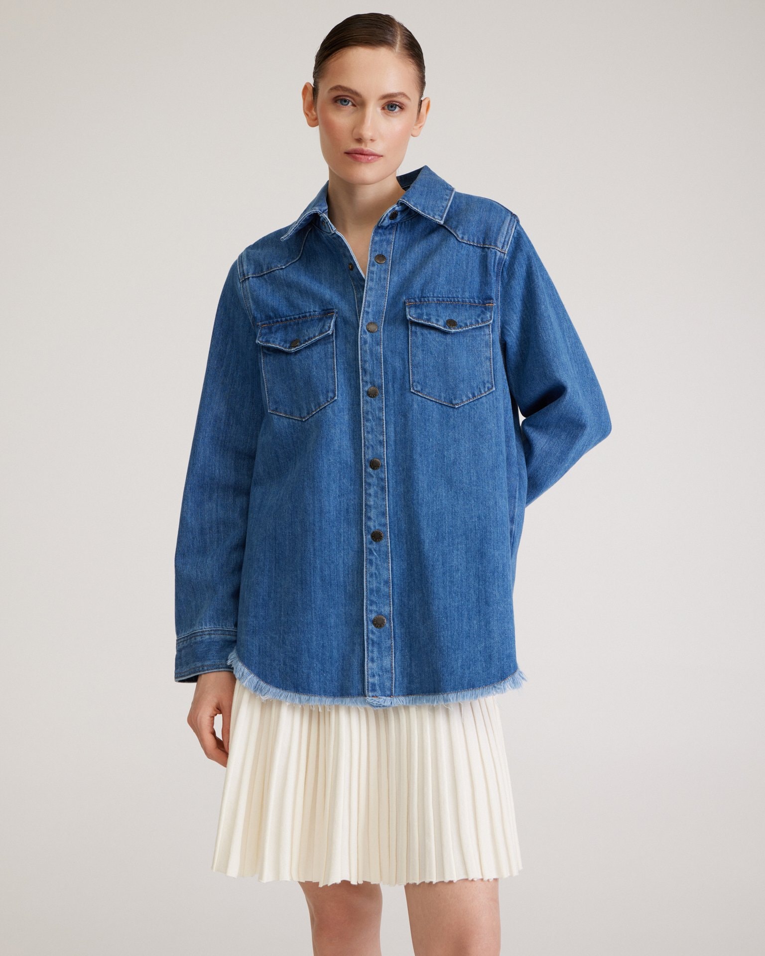 Oversize denim shirt, Navy — photo 2