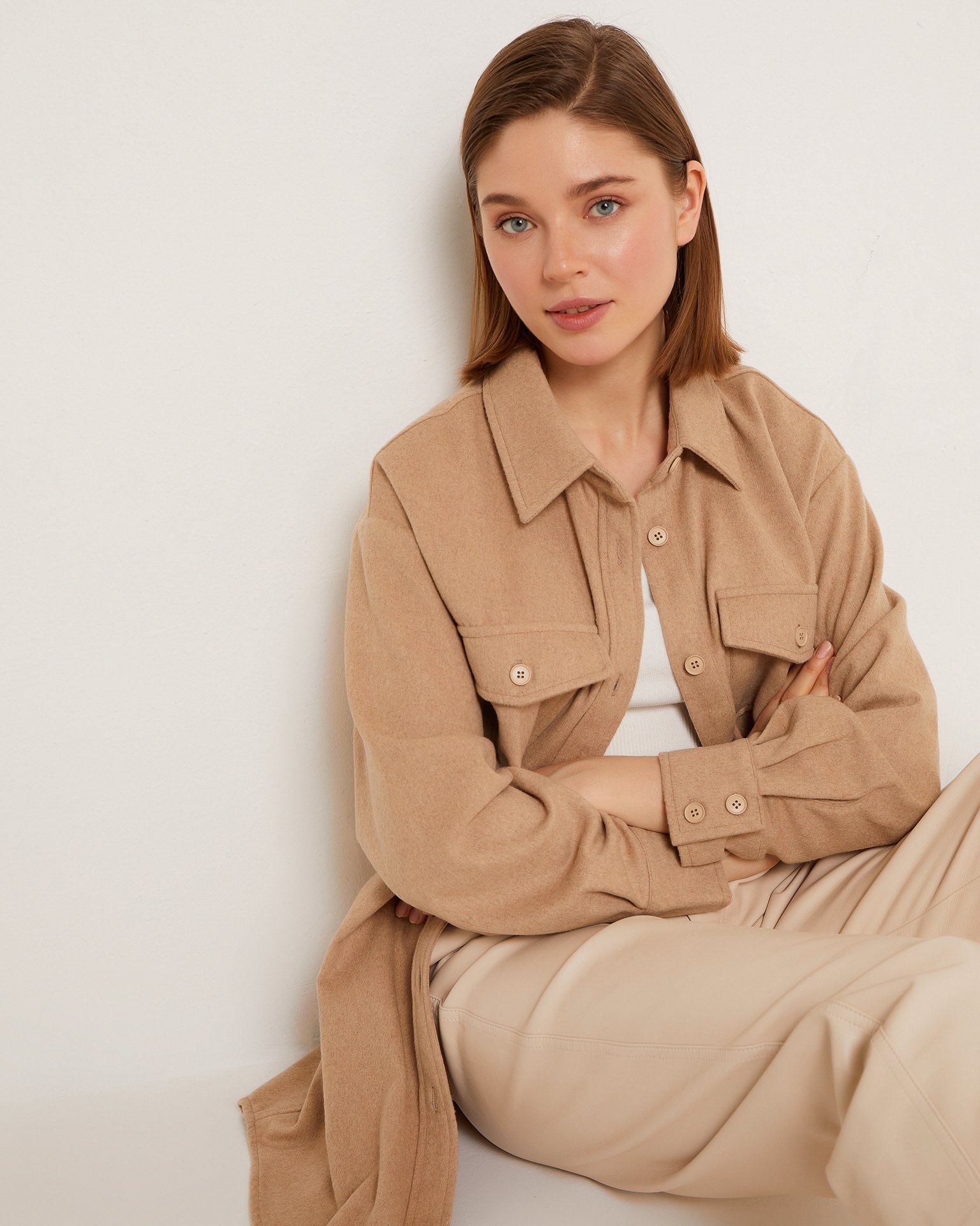 Shirt with patch pockets, Brown — photo 8