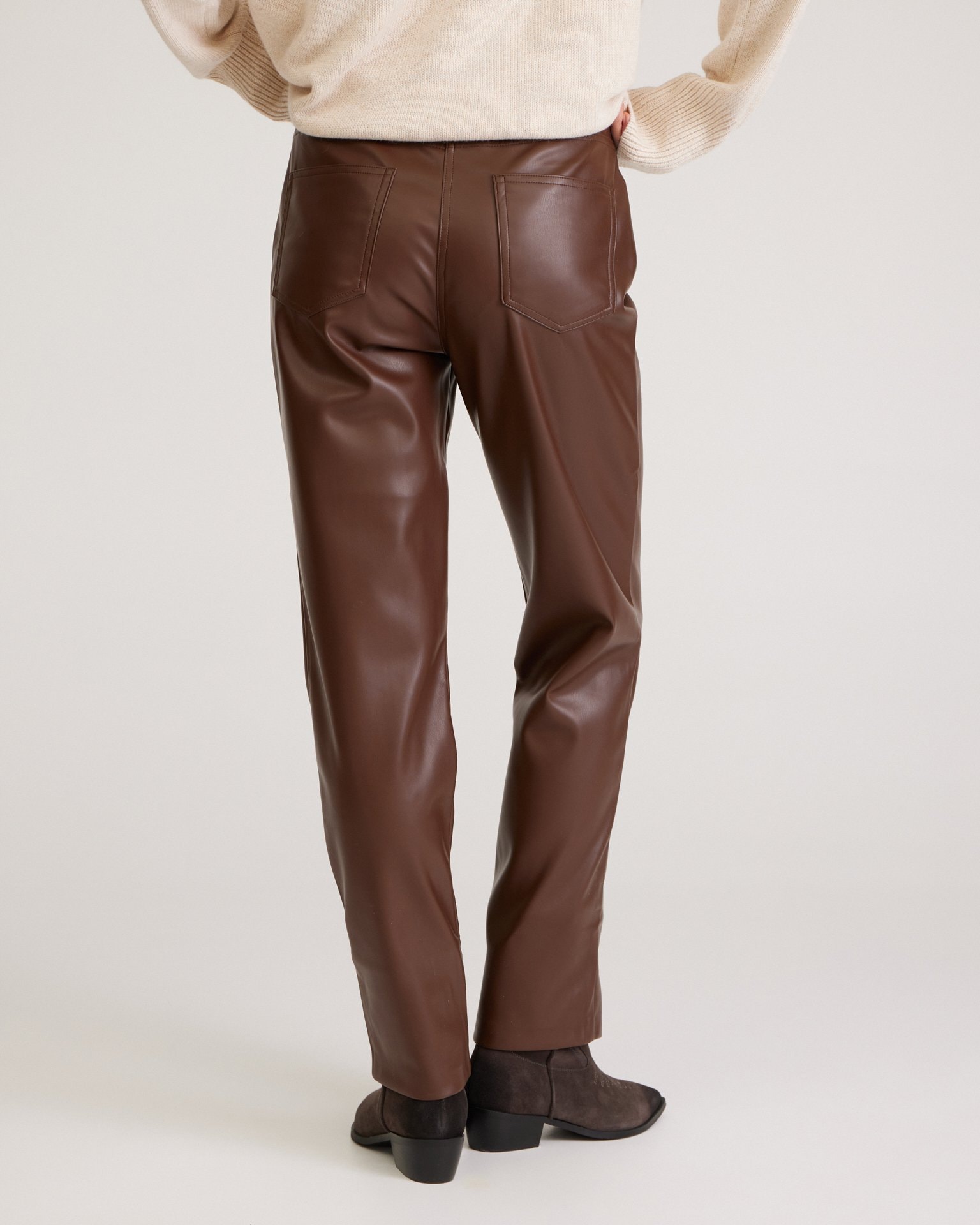 Chocolate brown trousers in eco-leather, Brown — photo 6