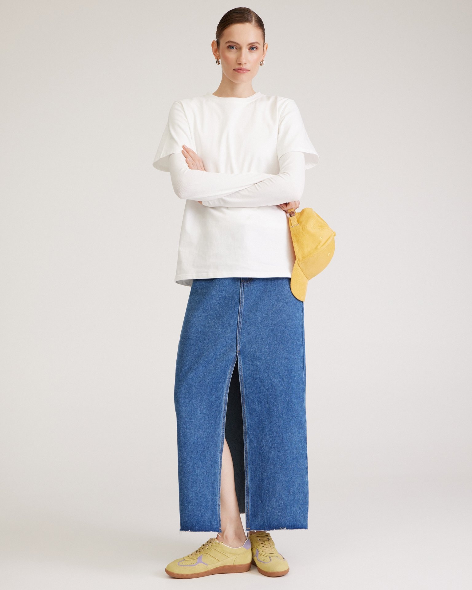 Denim skirt with a slit, Blue — photo 3