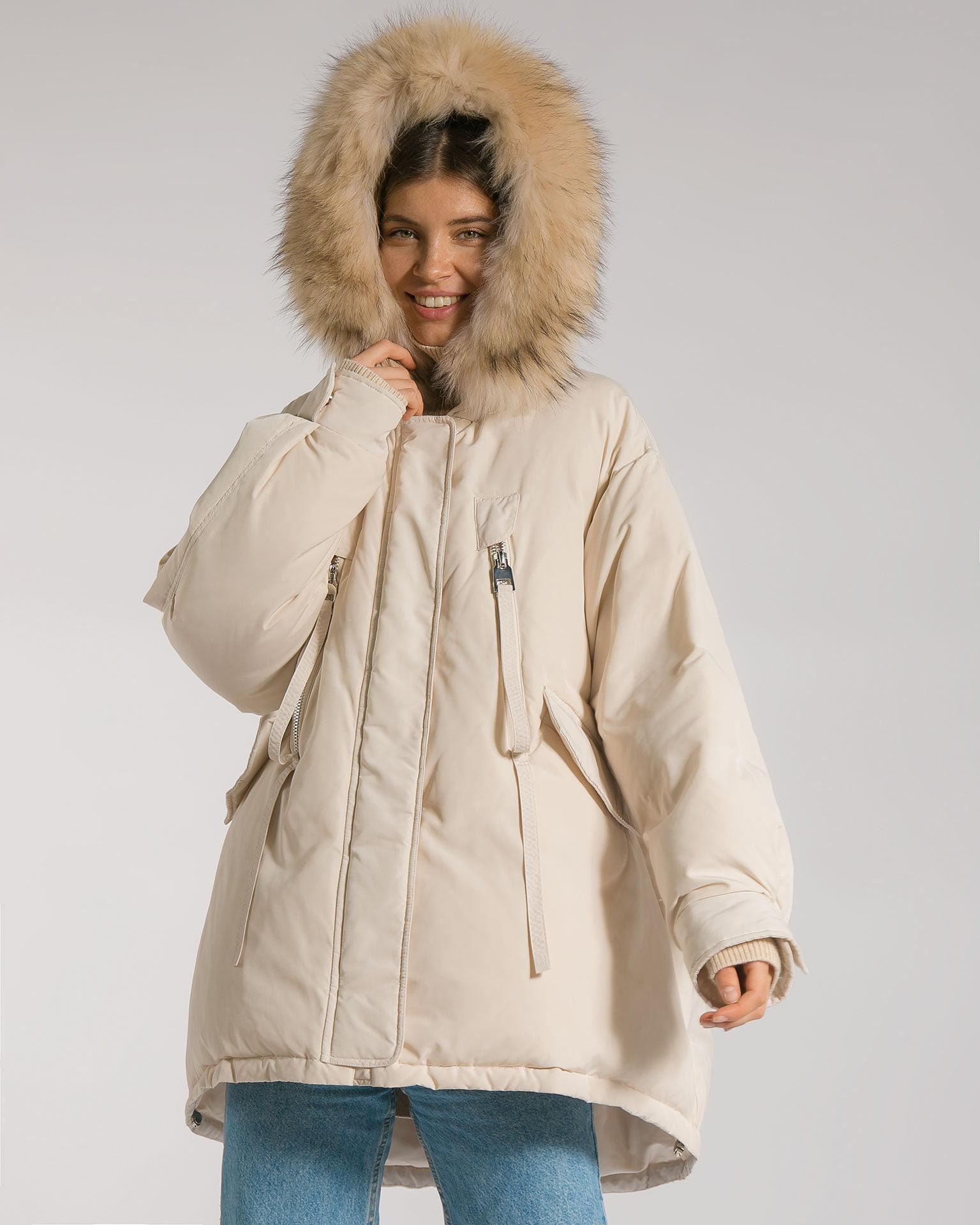 Parka with an elongated back and oversized hood, Beige — photo 4