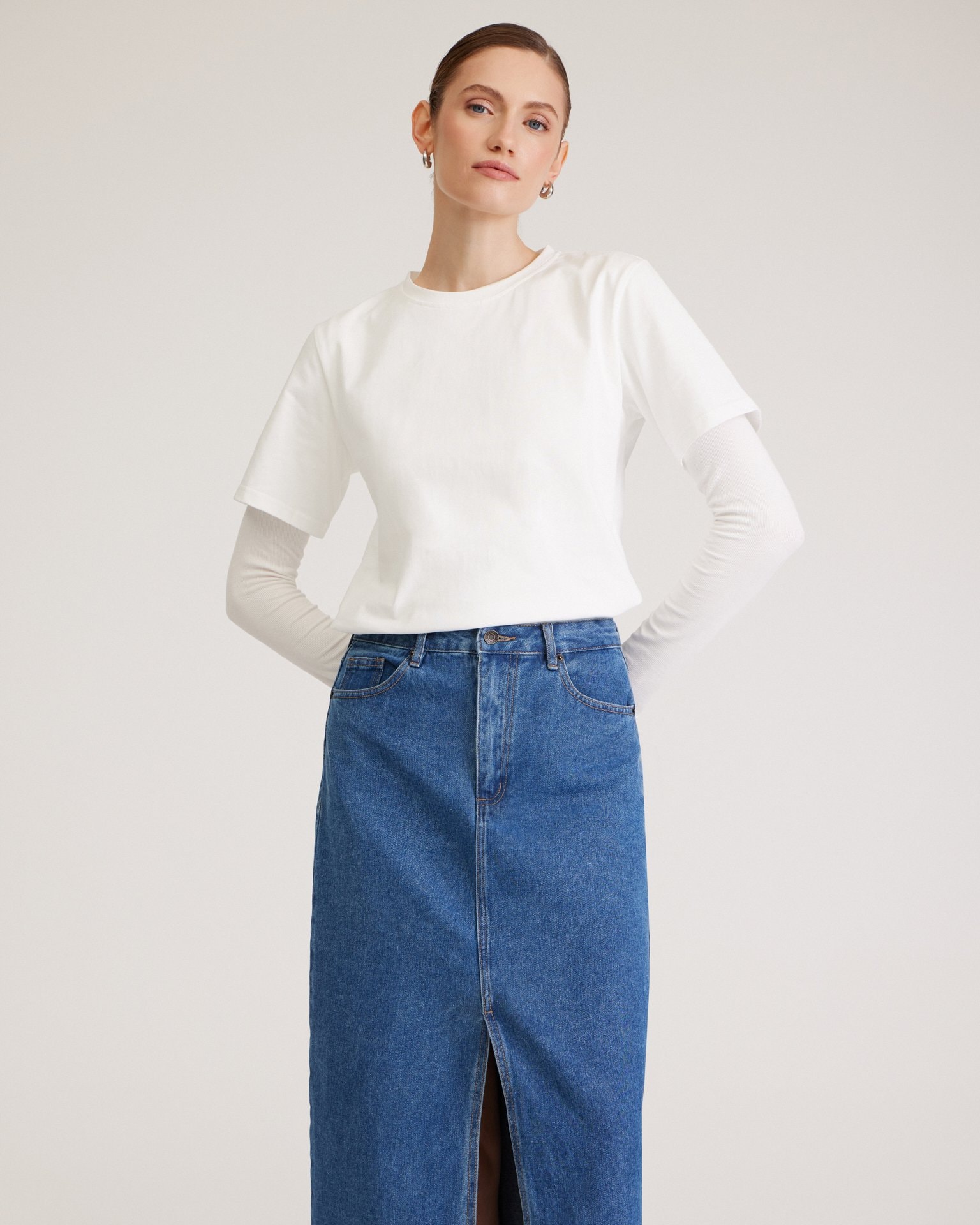 Denim skirt with a slit, Blue — photo 6