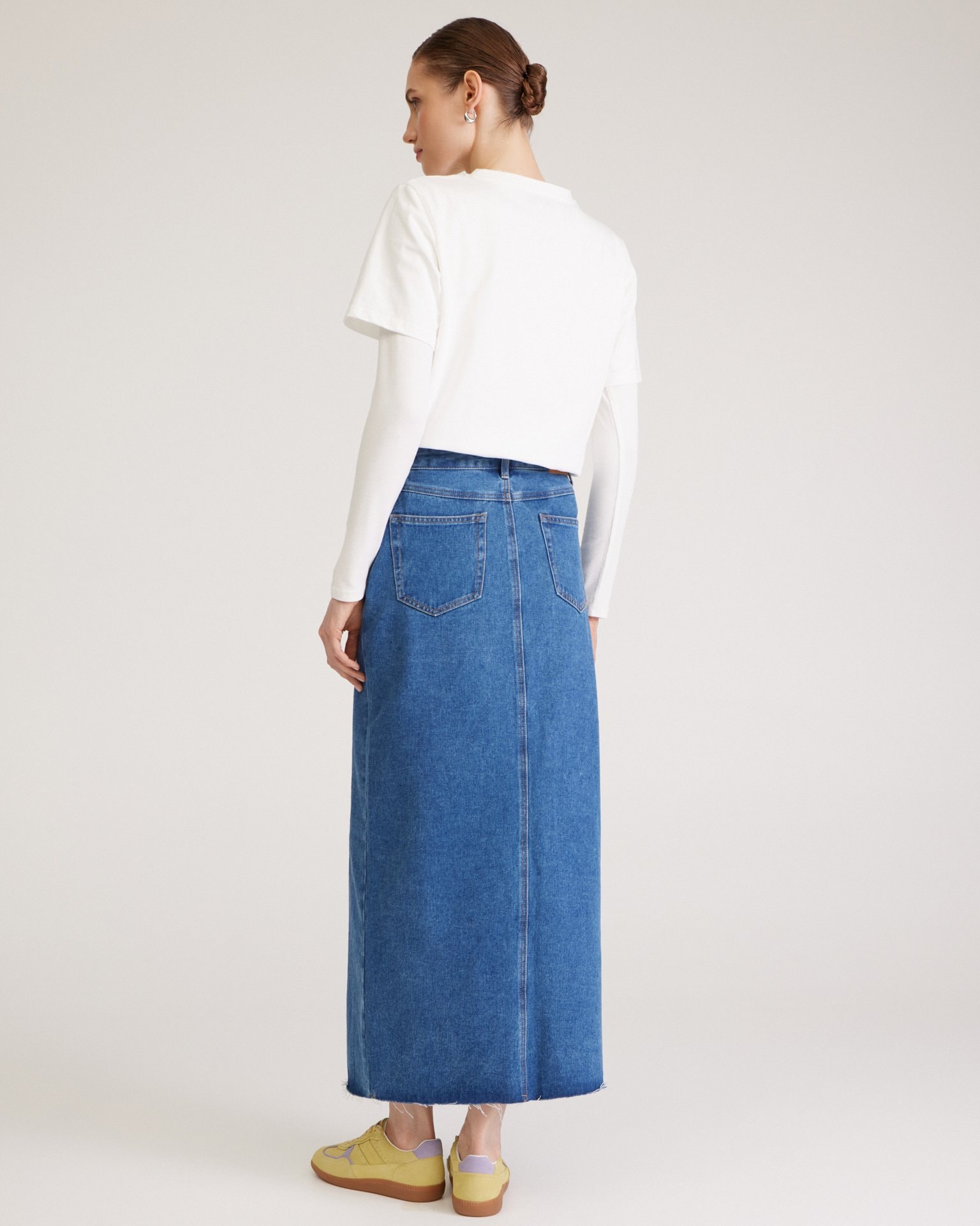 Denim skirt with a slit, Blue — photo 4