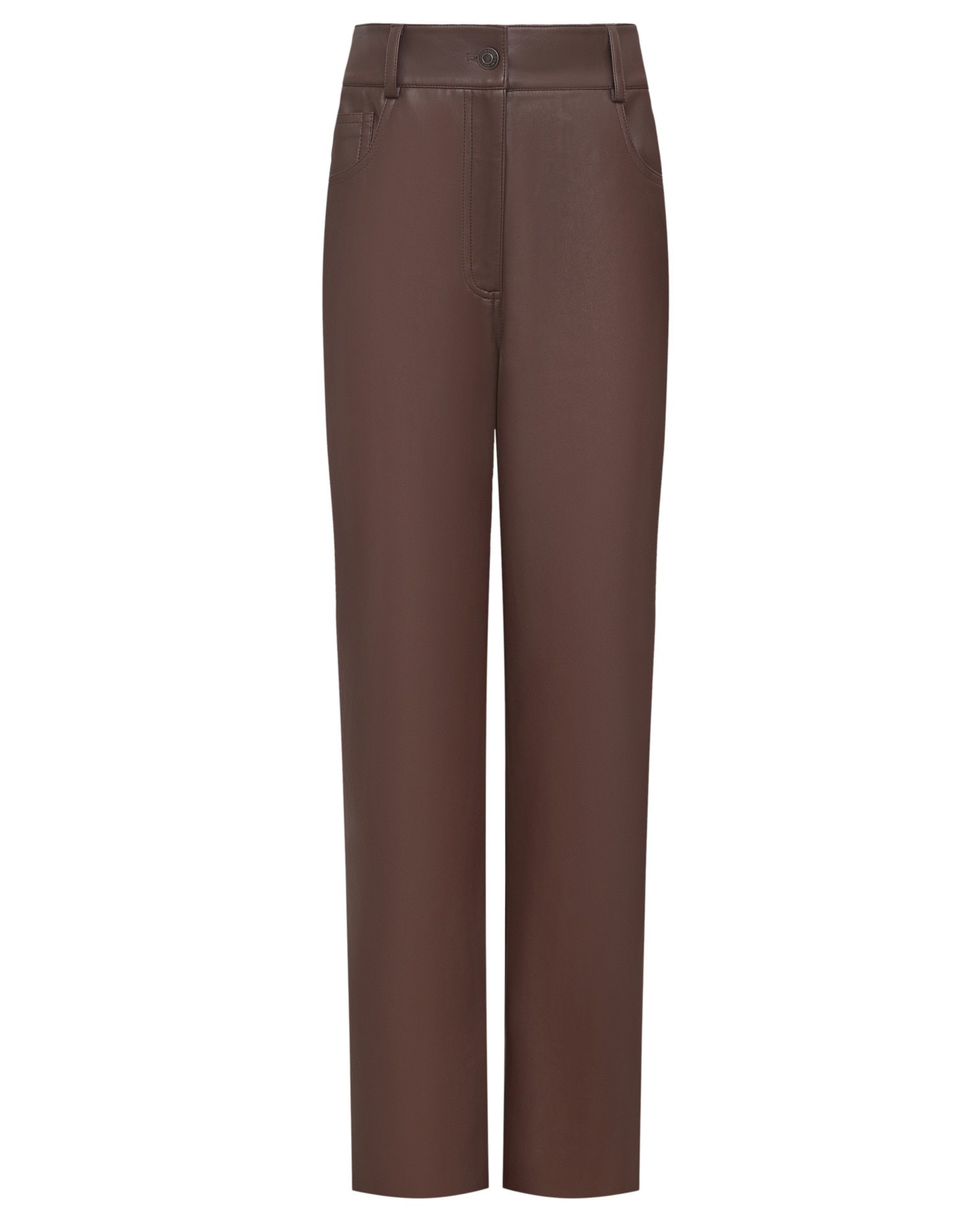 Chocolate brown trousers in eco-leather, Brown — photo 9