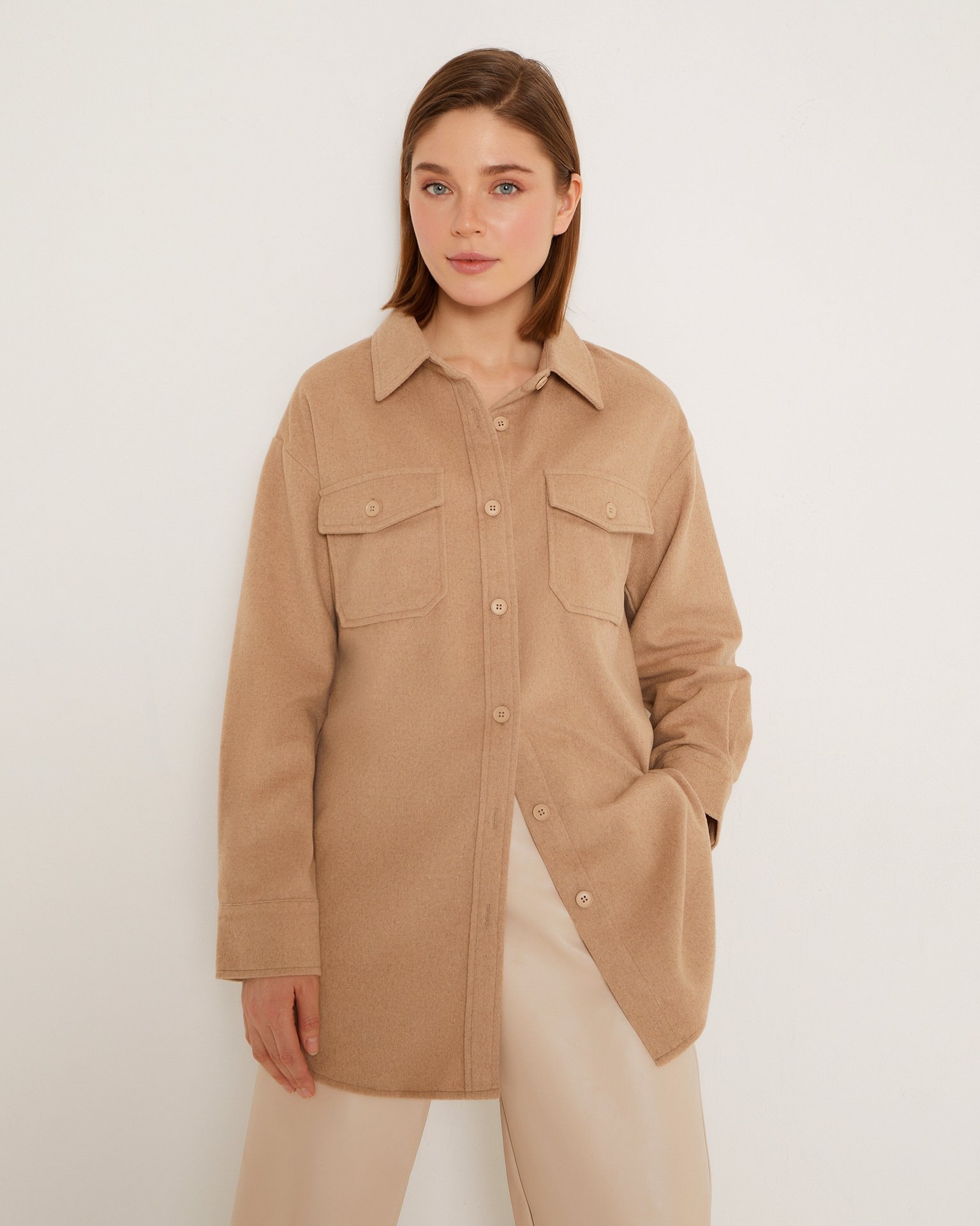 Shirt with patch pockets, Brown — photo 7