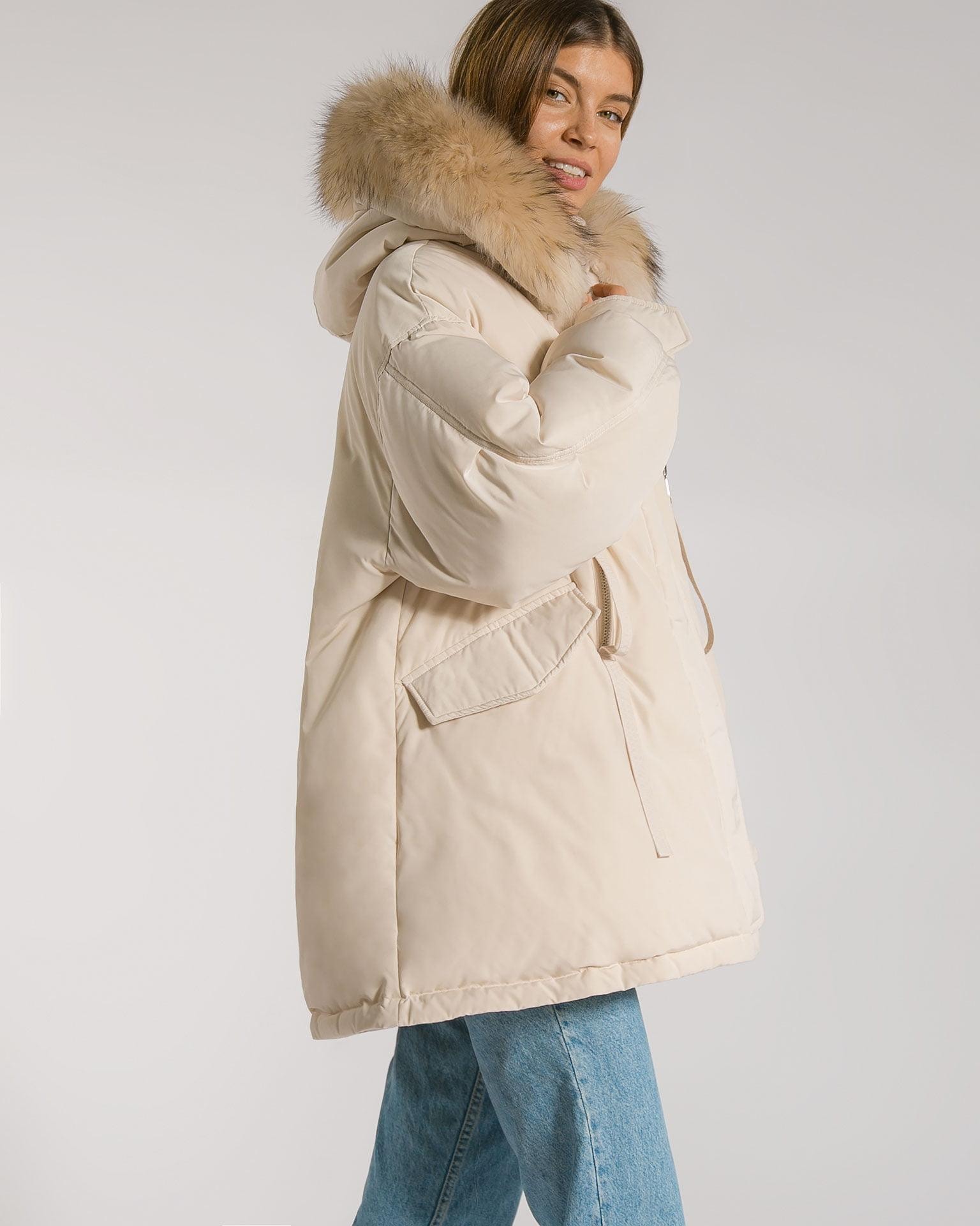 Parka with an elongated back and oversized hood, Beige — photo 3