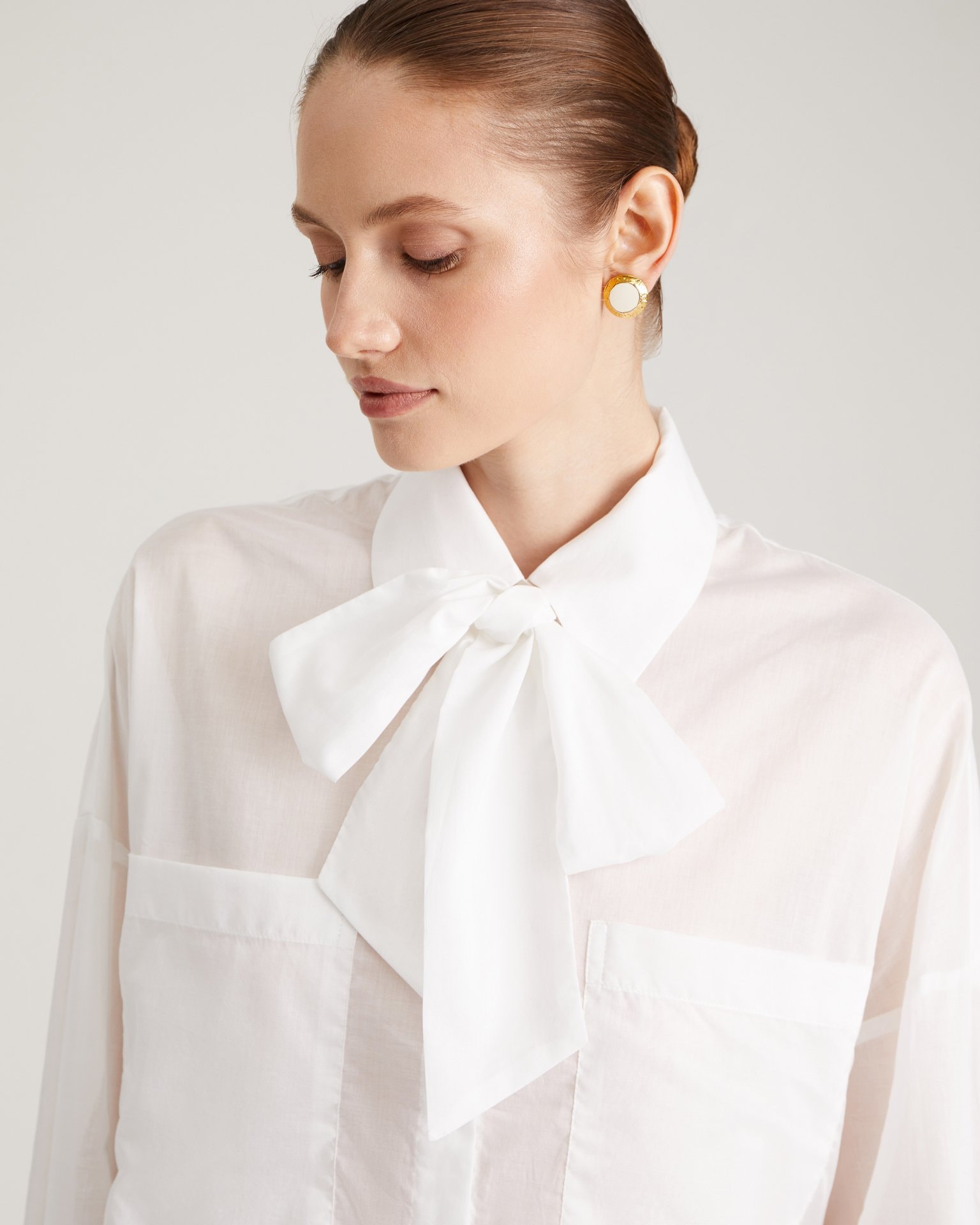 Blouse with a bow, White