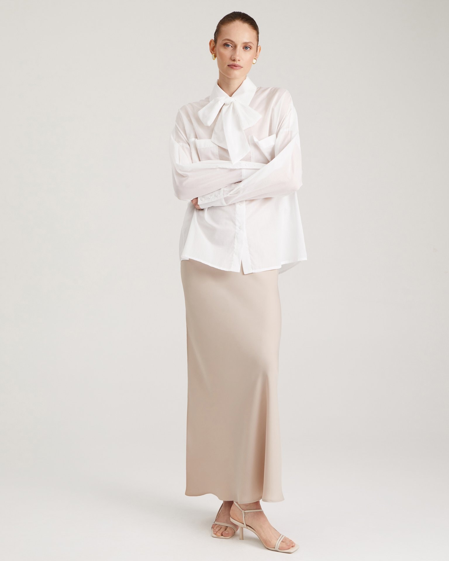 Blouse with a bow, White — photo 5
