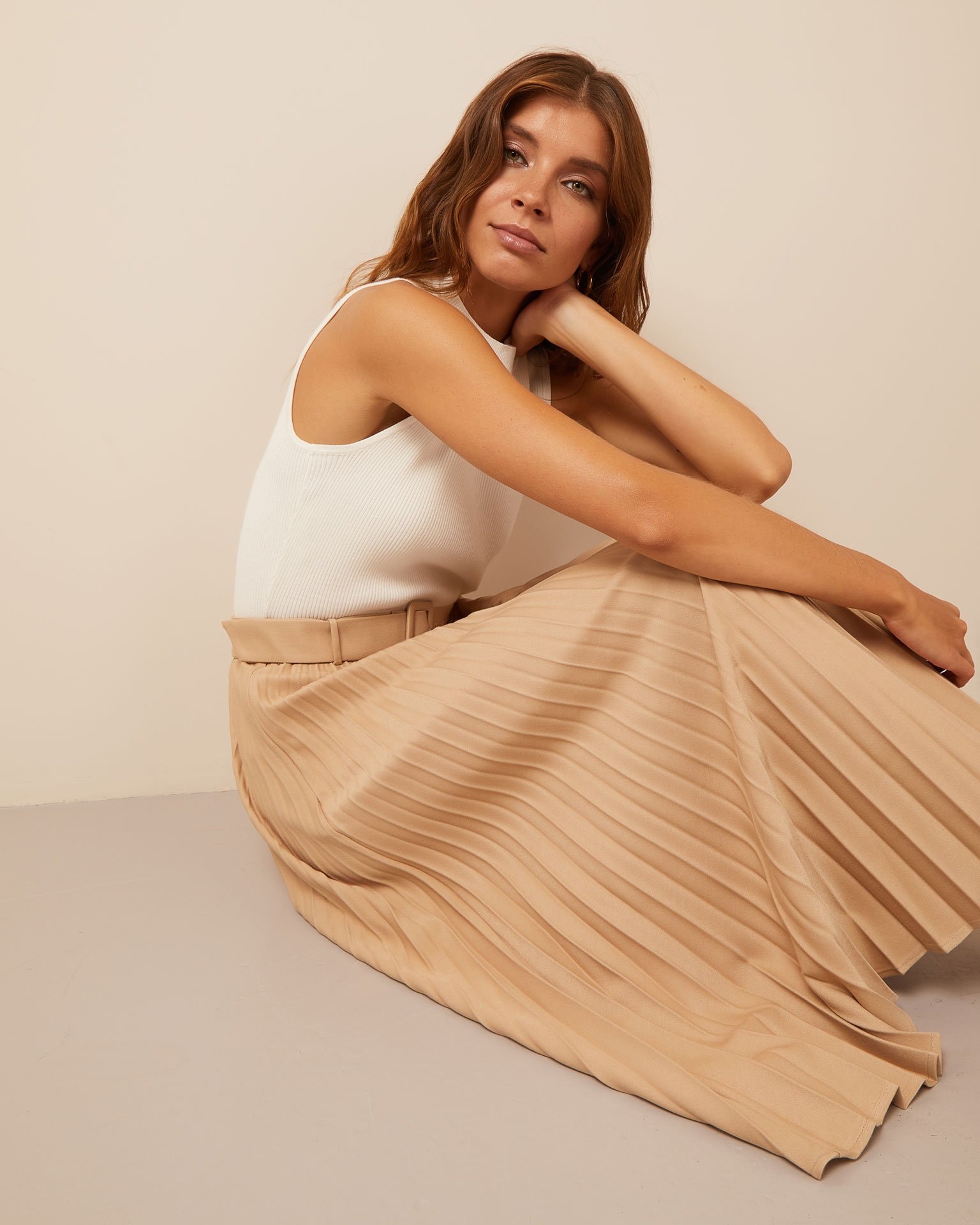 Pleated midi skirt, Beige — photo 2