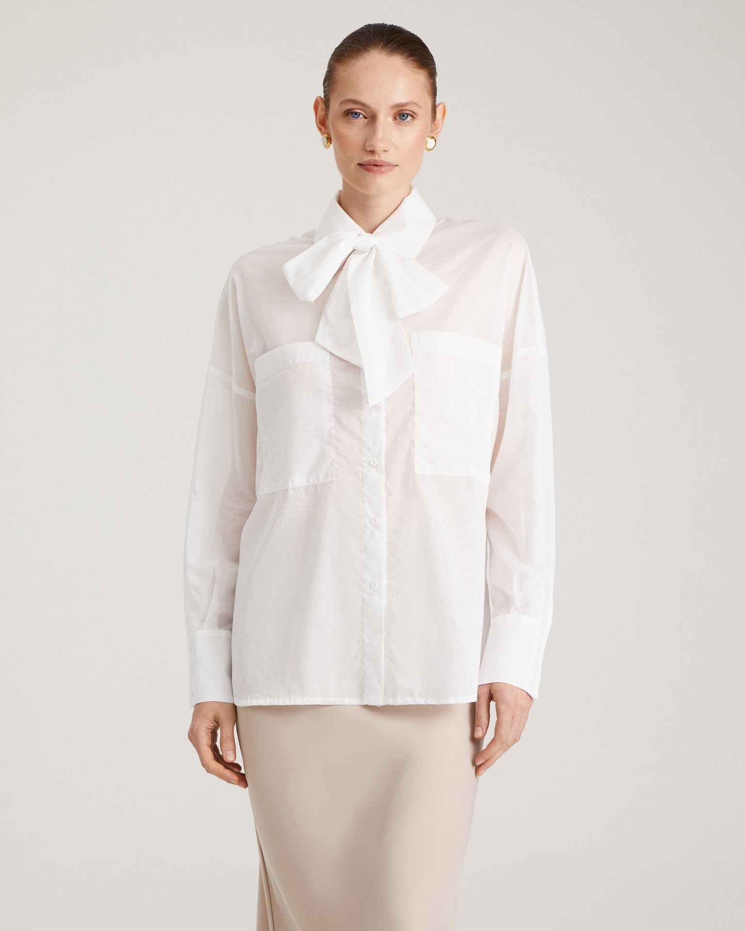 Blouse with a bow, White — photo 4