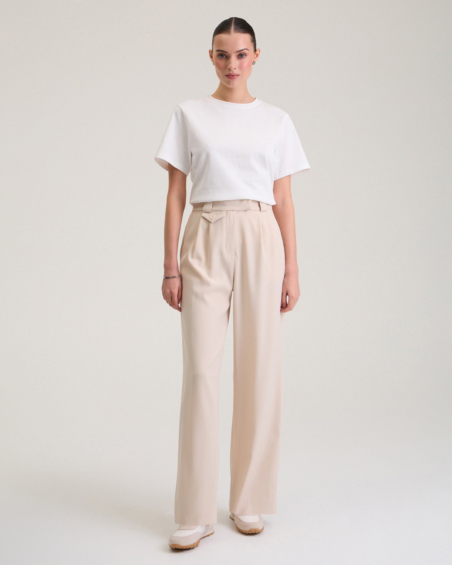 Trousers with a decorative pocket in beige, Beige — photo 6