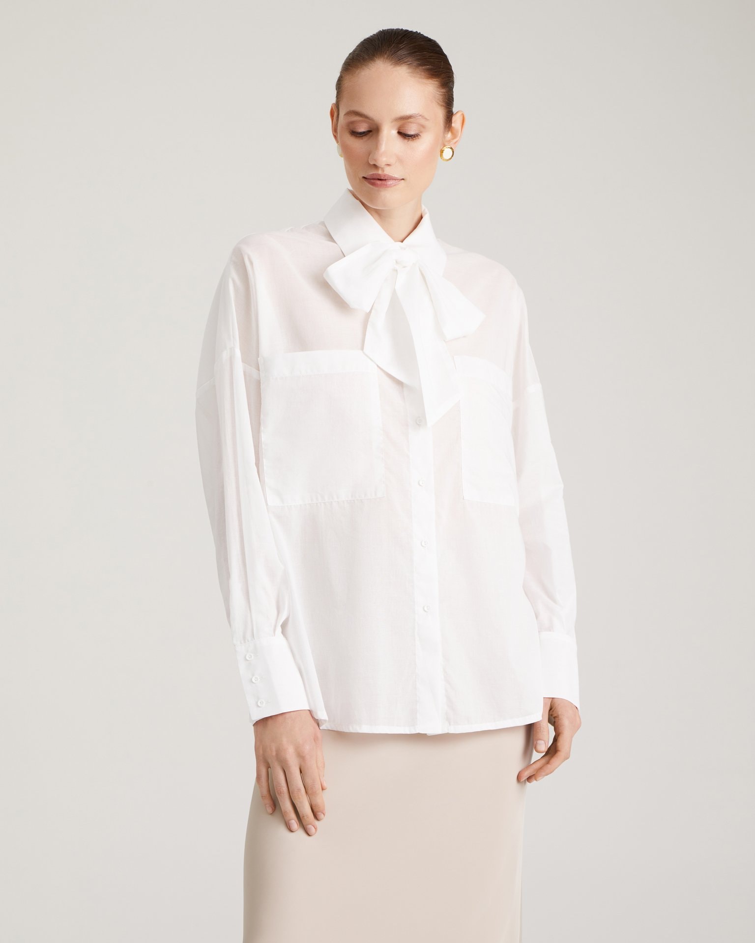 Blouse with a bow, White — photo 7