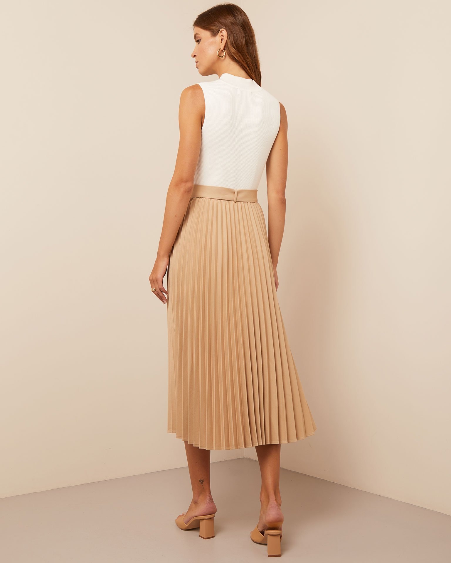 Pleated midi skirt, Beige — photo 3