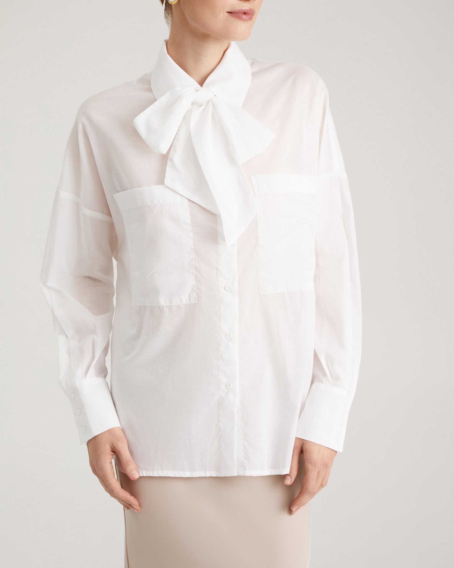 Blouse with a bow, White — photo 8