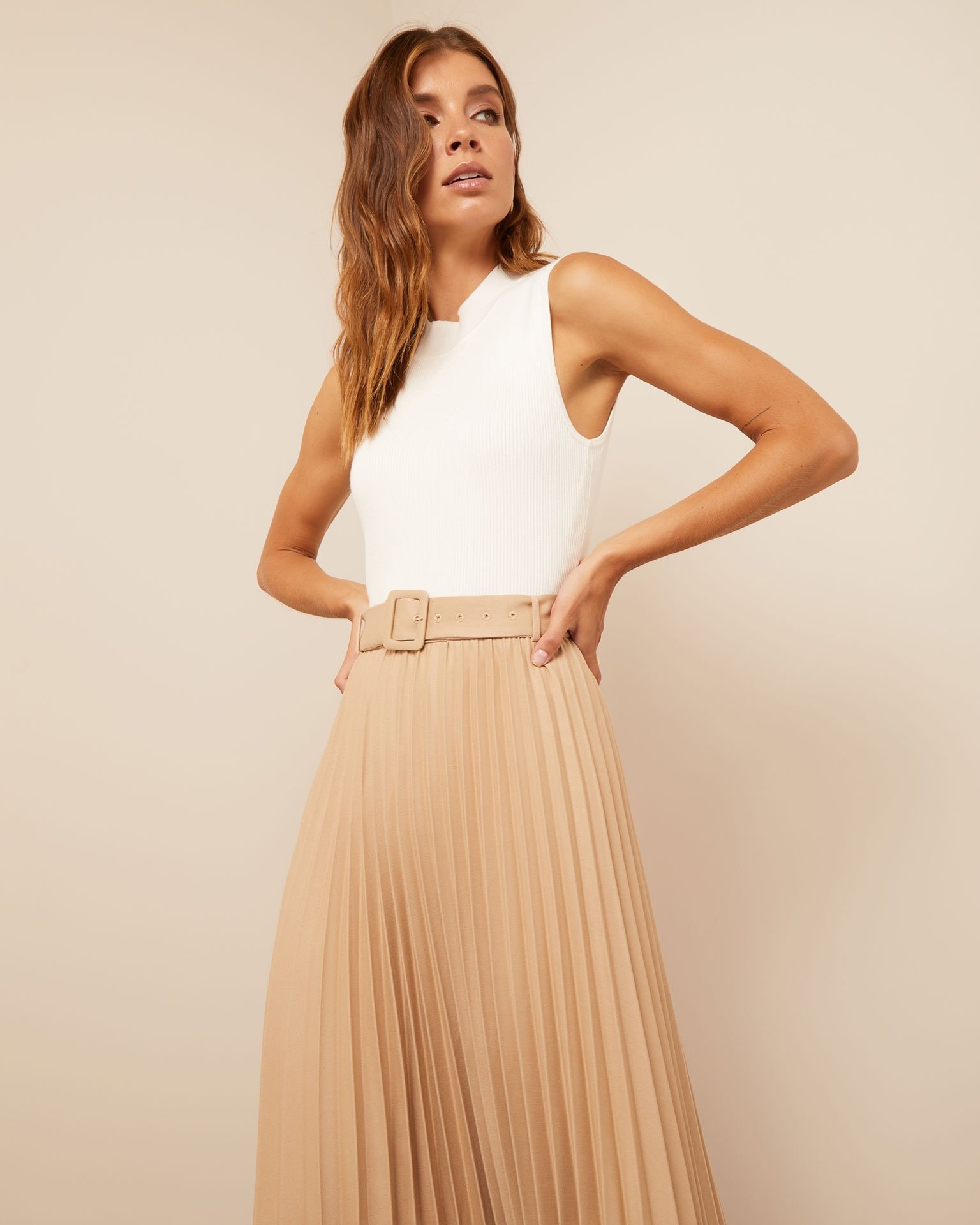 Pleated midi skirt, Beige — photo 4