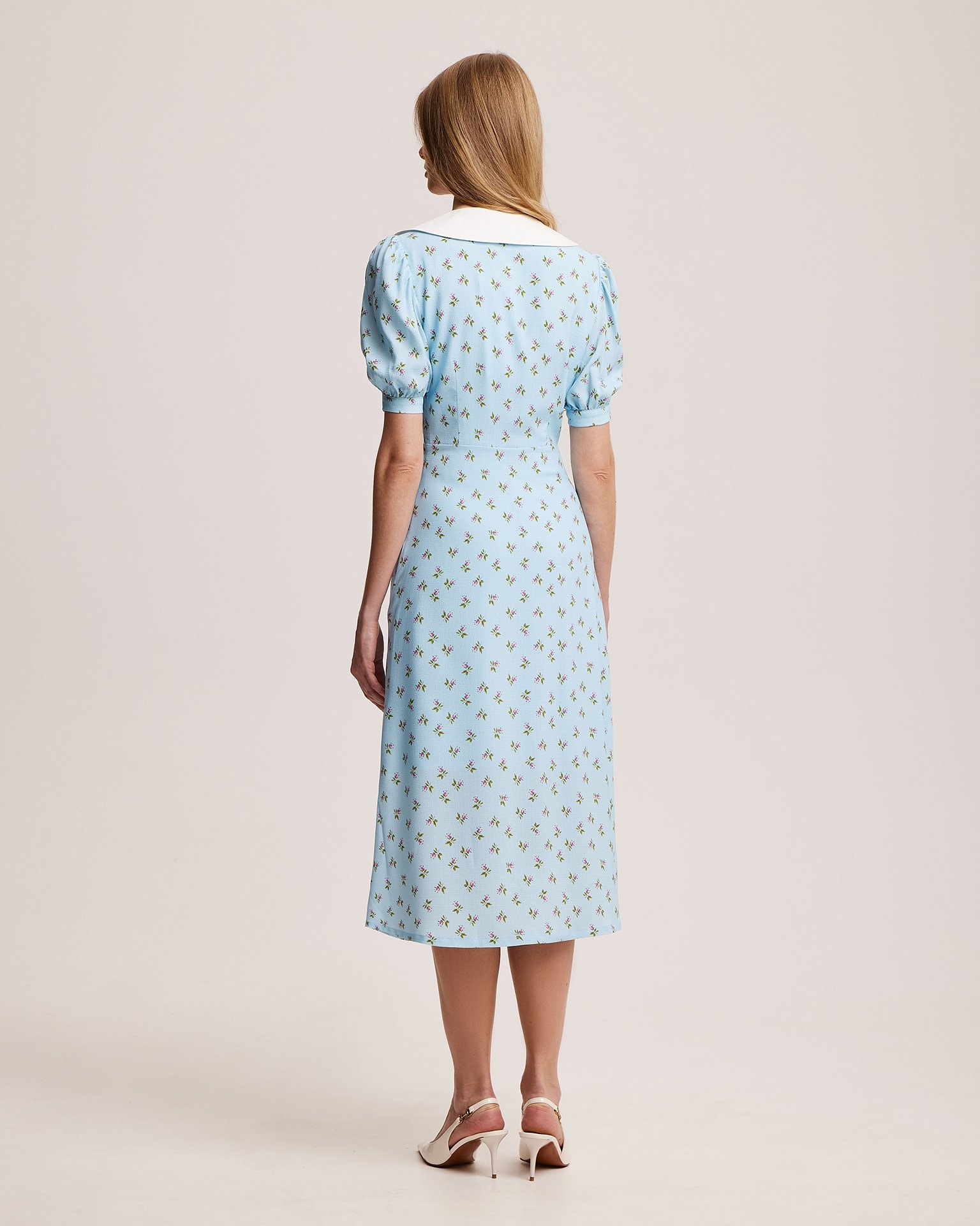 Blue dress with a white collar, Light Blue — photo 3