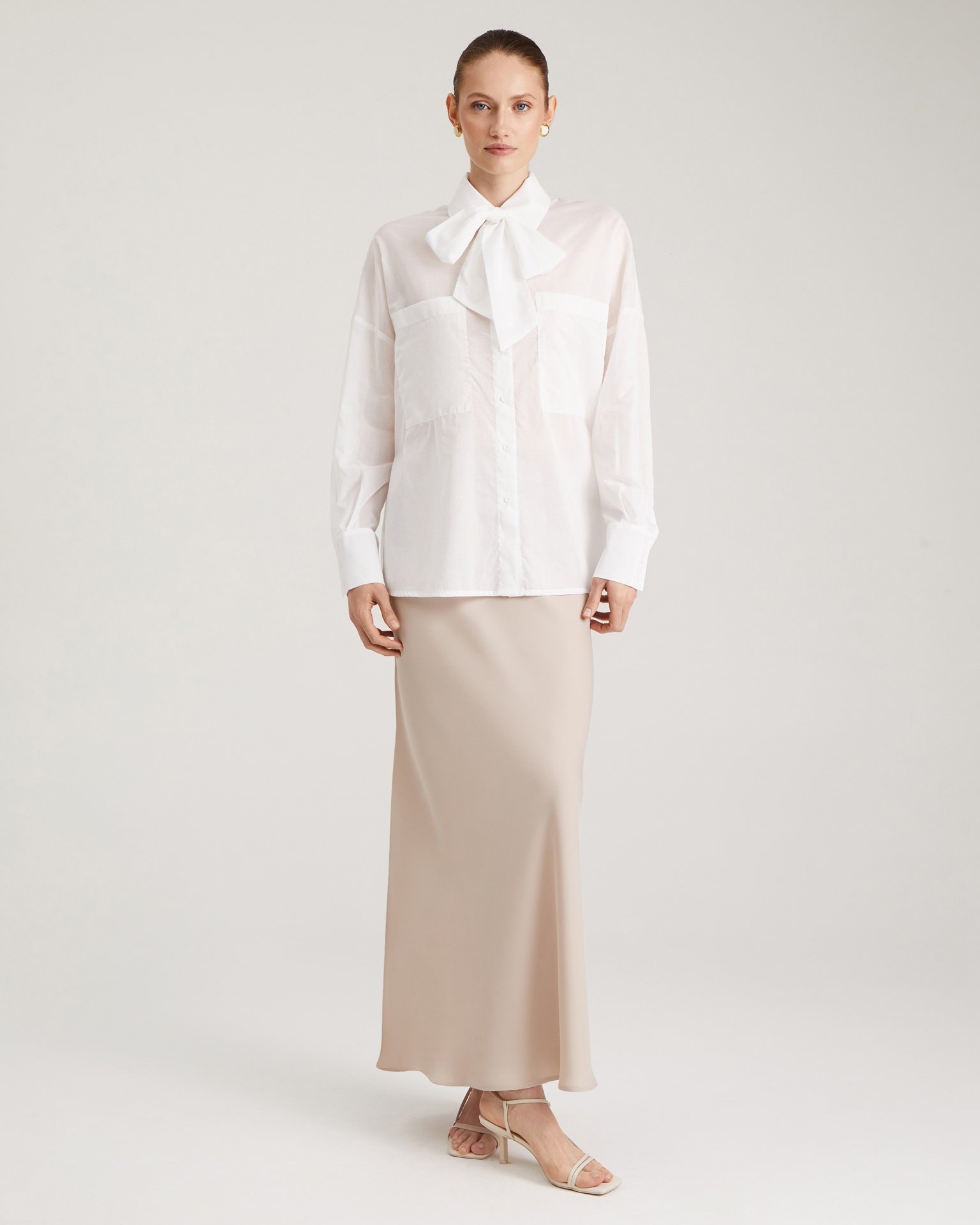 Blouse with a bow, White — photo 2
