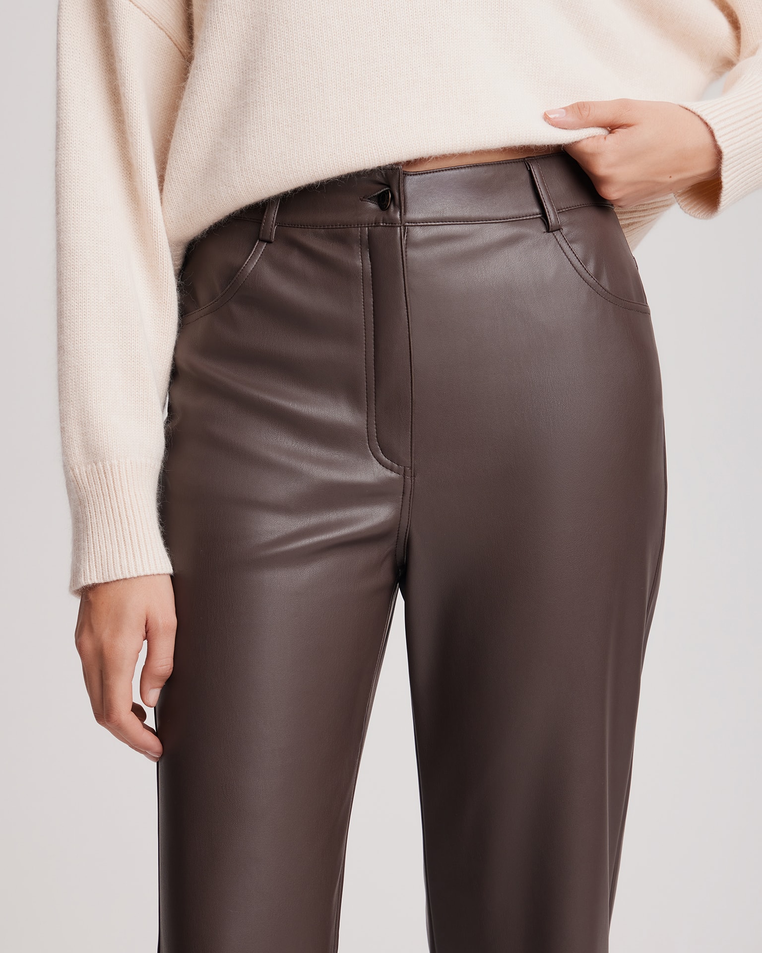 Eco-leather trousers, Chocolate — photo 5