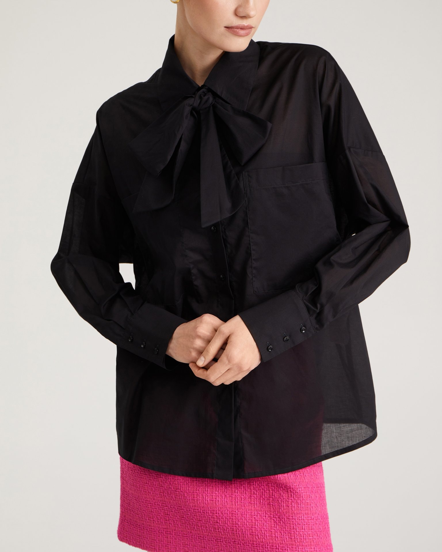 Blouse with a Bow, Black — photo 2
