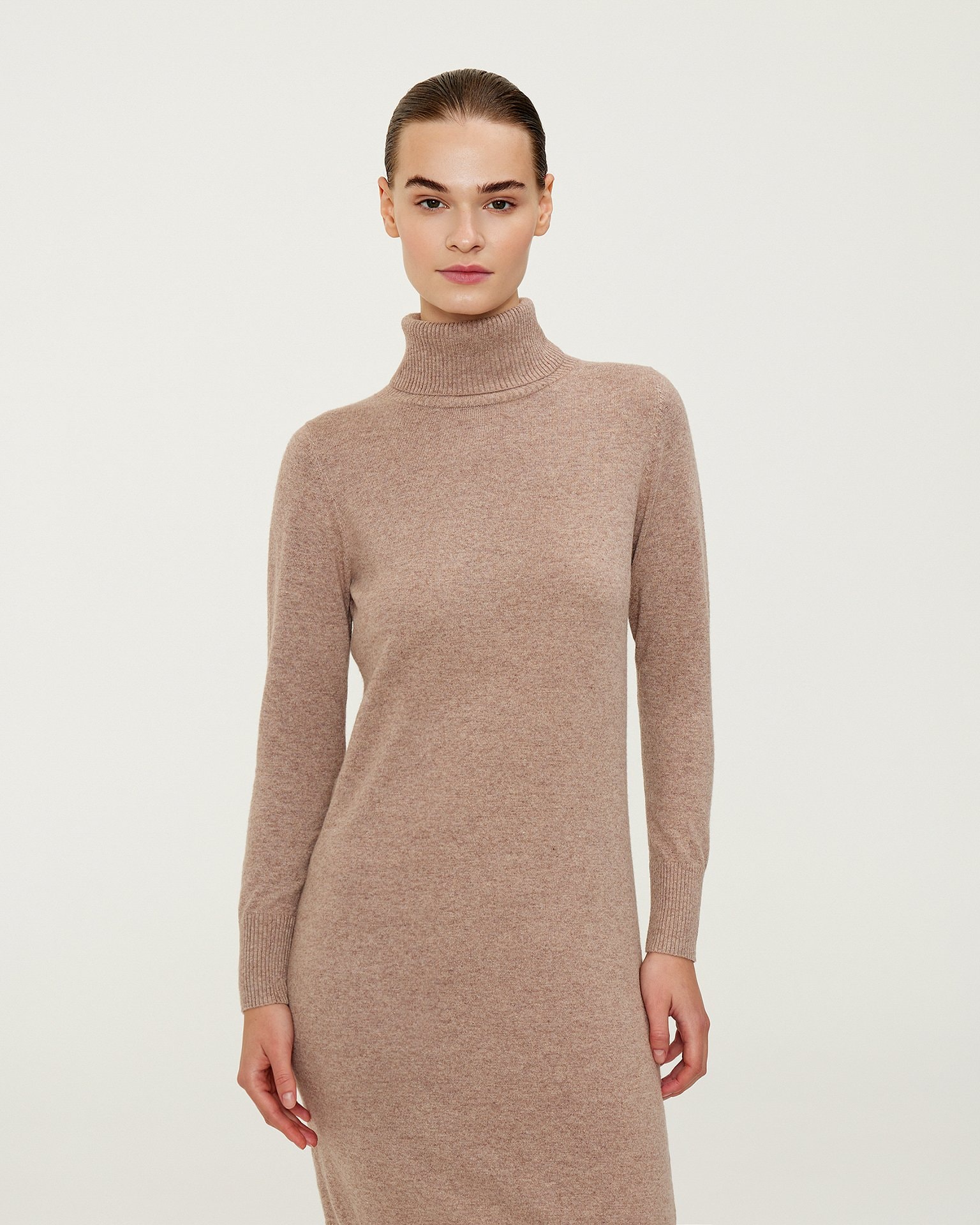 Straight-cut knitted dress, Brown — photo 2