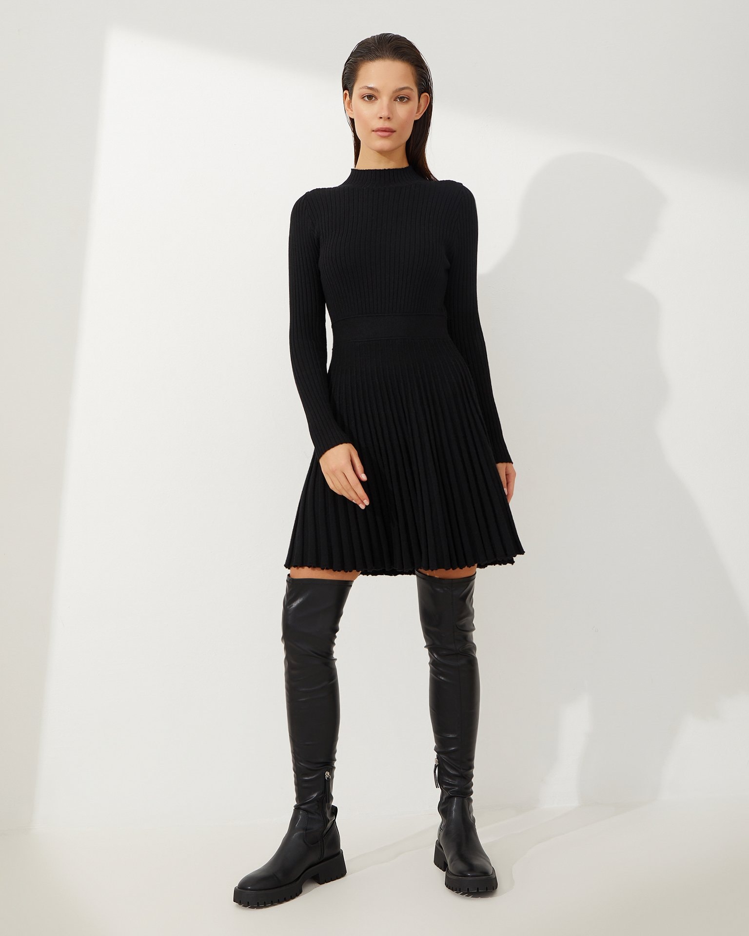Stand-up Collar Dress, Black — photo 3