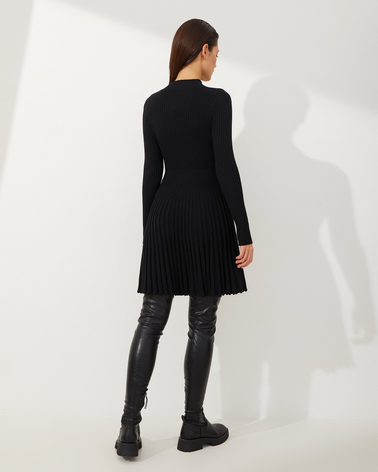 Stand-up Collar Dress, Black — photo 4