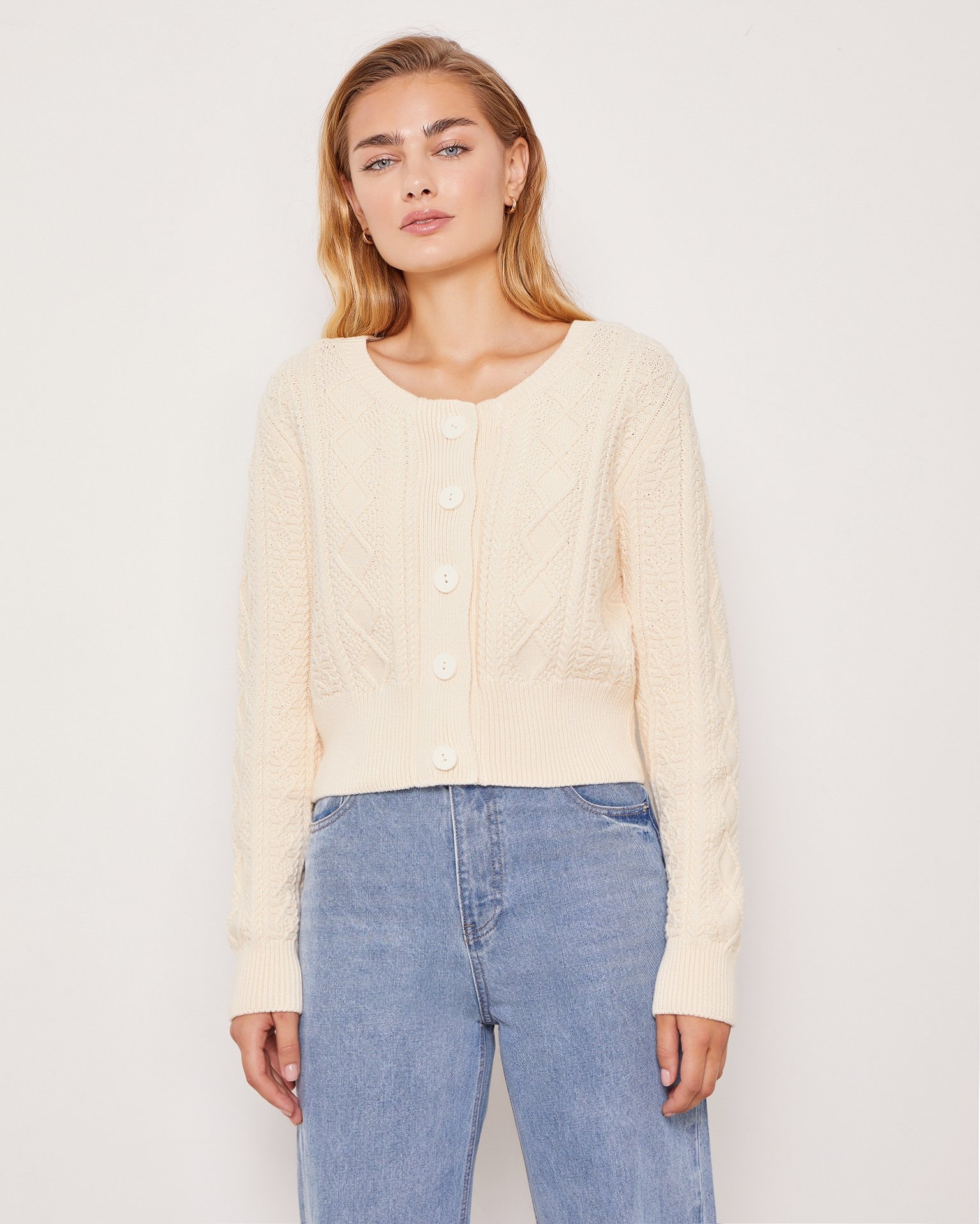 Cardigan with a cable knit pattern, Milk — photo 4