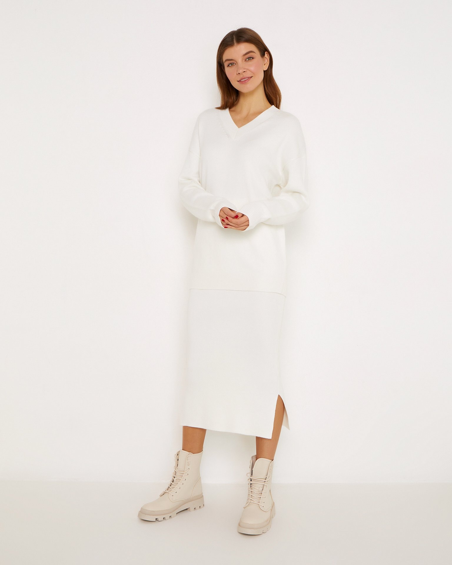 Co-ord with a midi skirt, Milk.