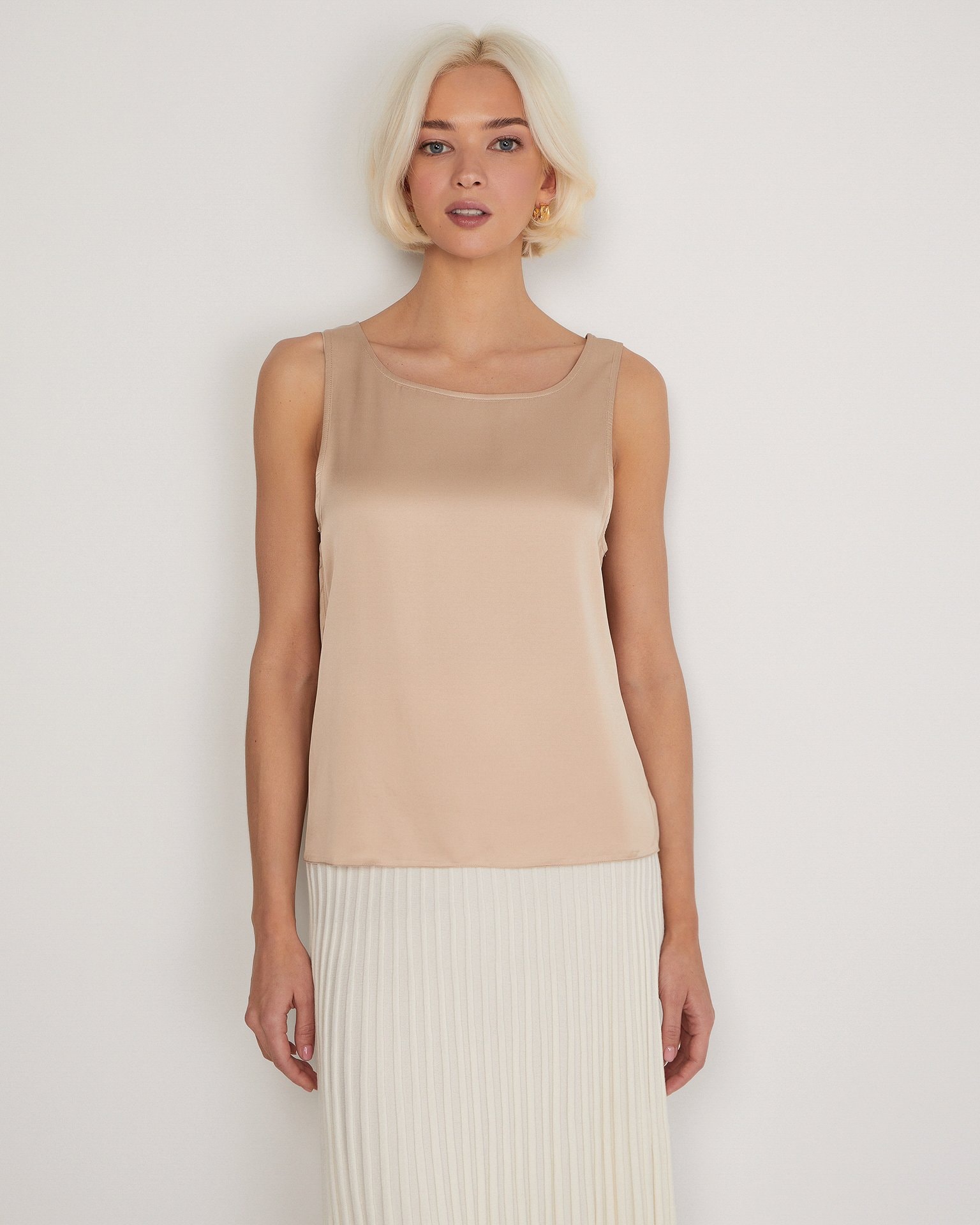 Straight-cut top, Beige — photo 4