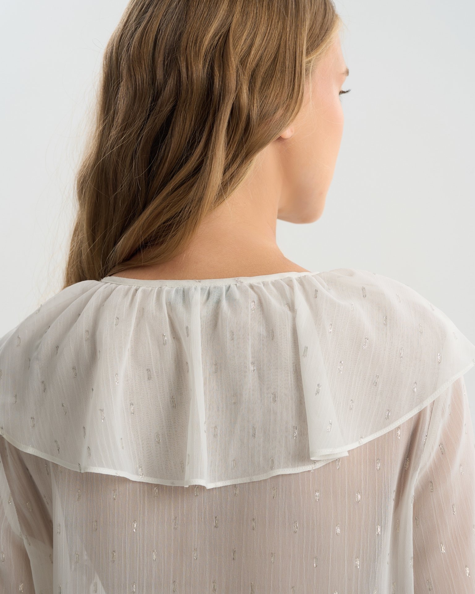 Blouse with a flounce collar, White — photo 7