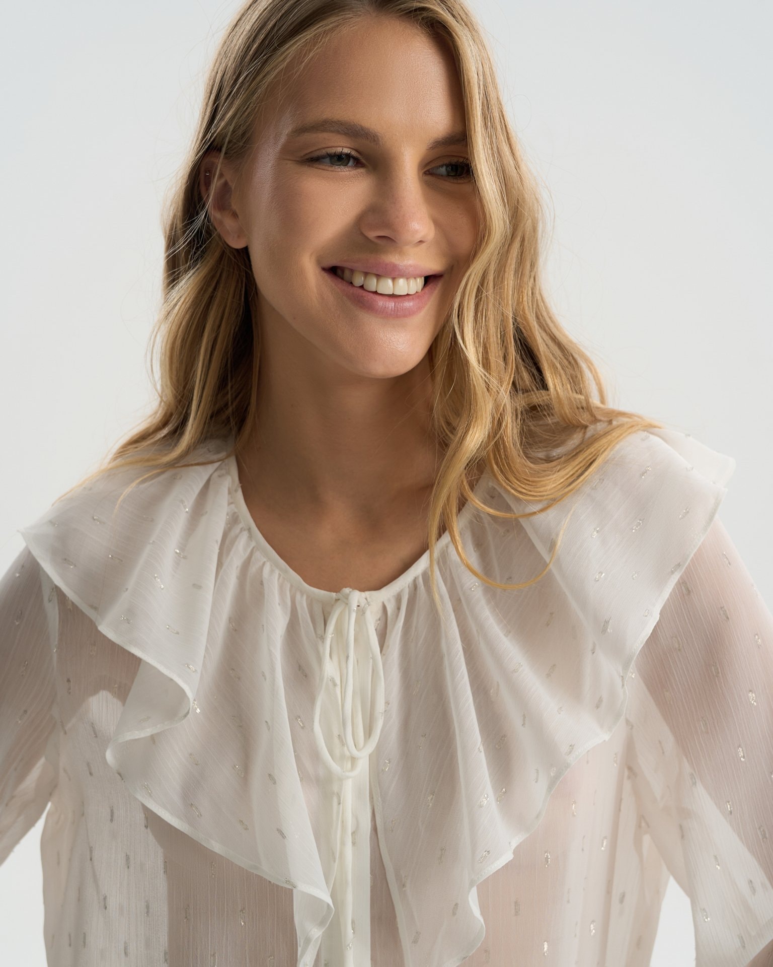 Blouse with a flounce collar, White — photo 6