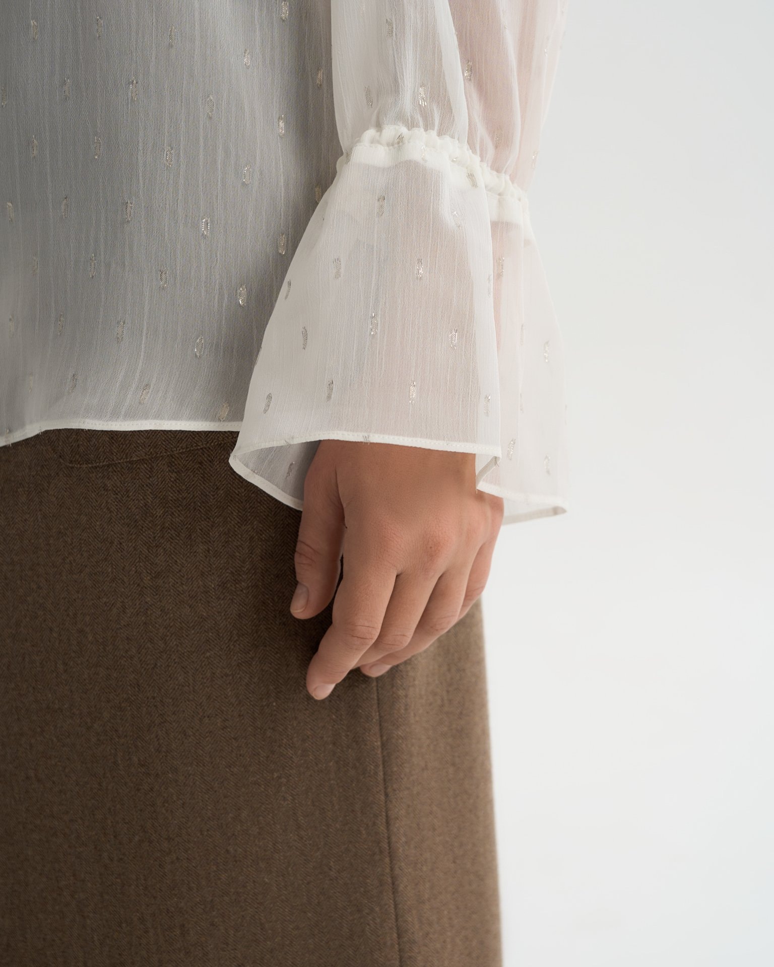 Blouse with a flounce collar, White — photo 8