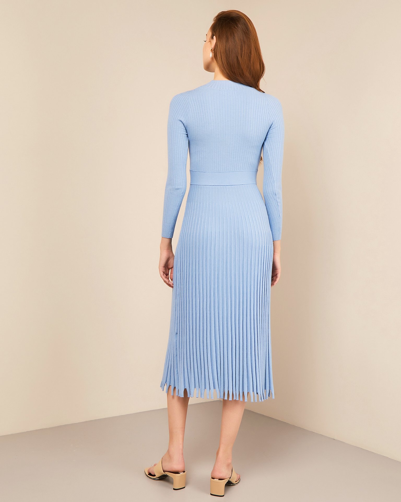 A midi dress with a pleated skirt, Light Blue — photo 3