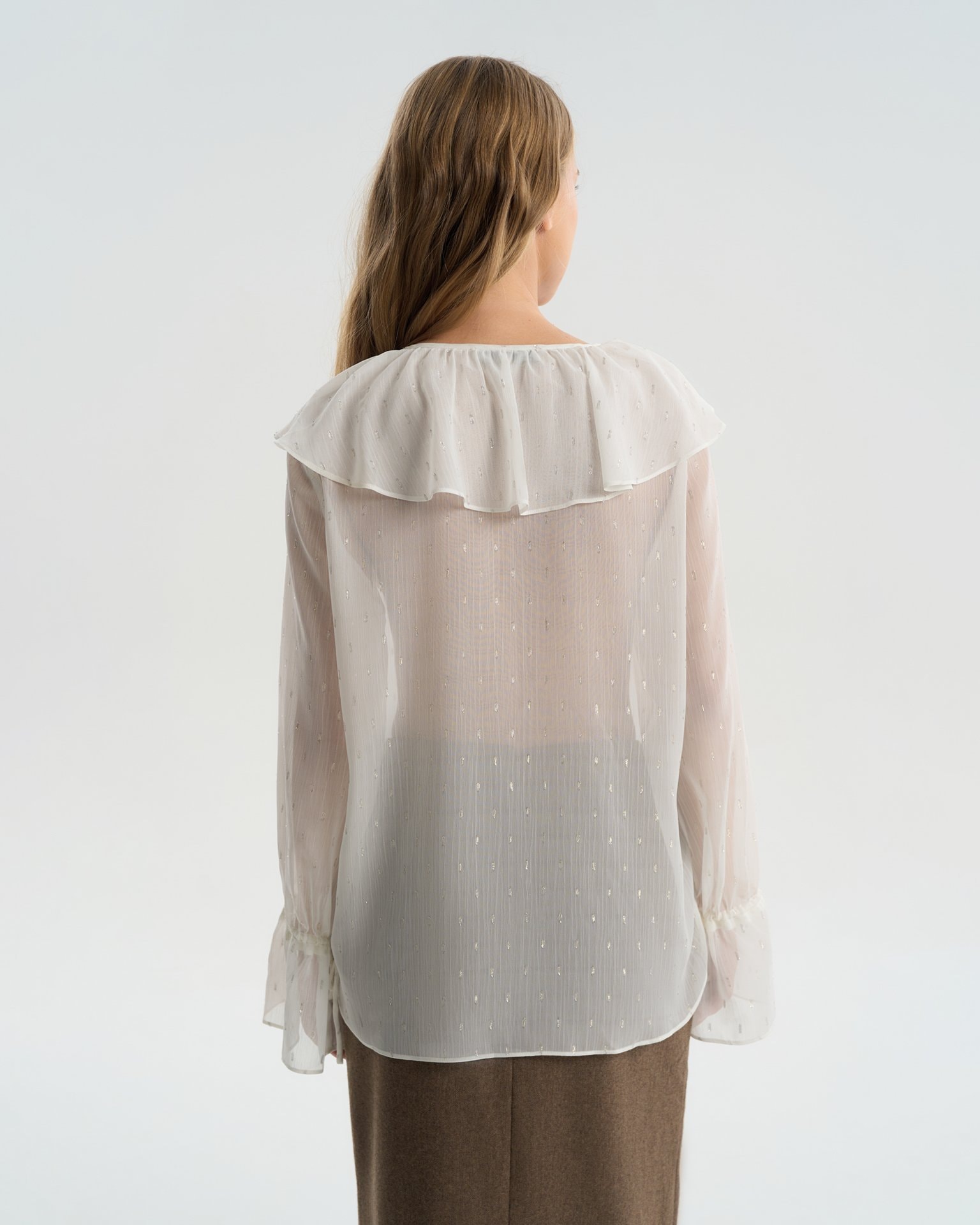 Blouse with a flounce collar, White — photo 5