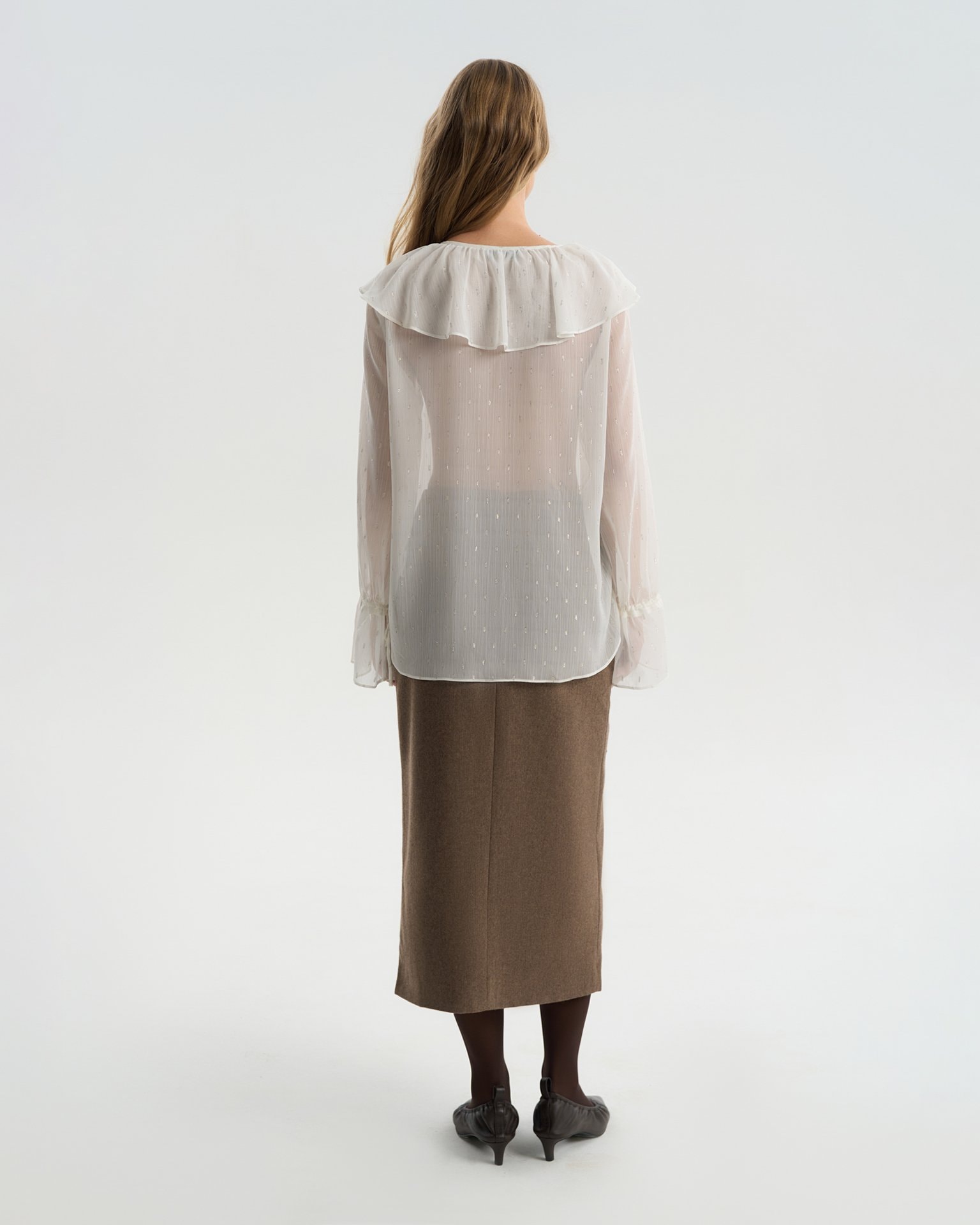 Blouse with a flounce collar, White — photo 4