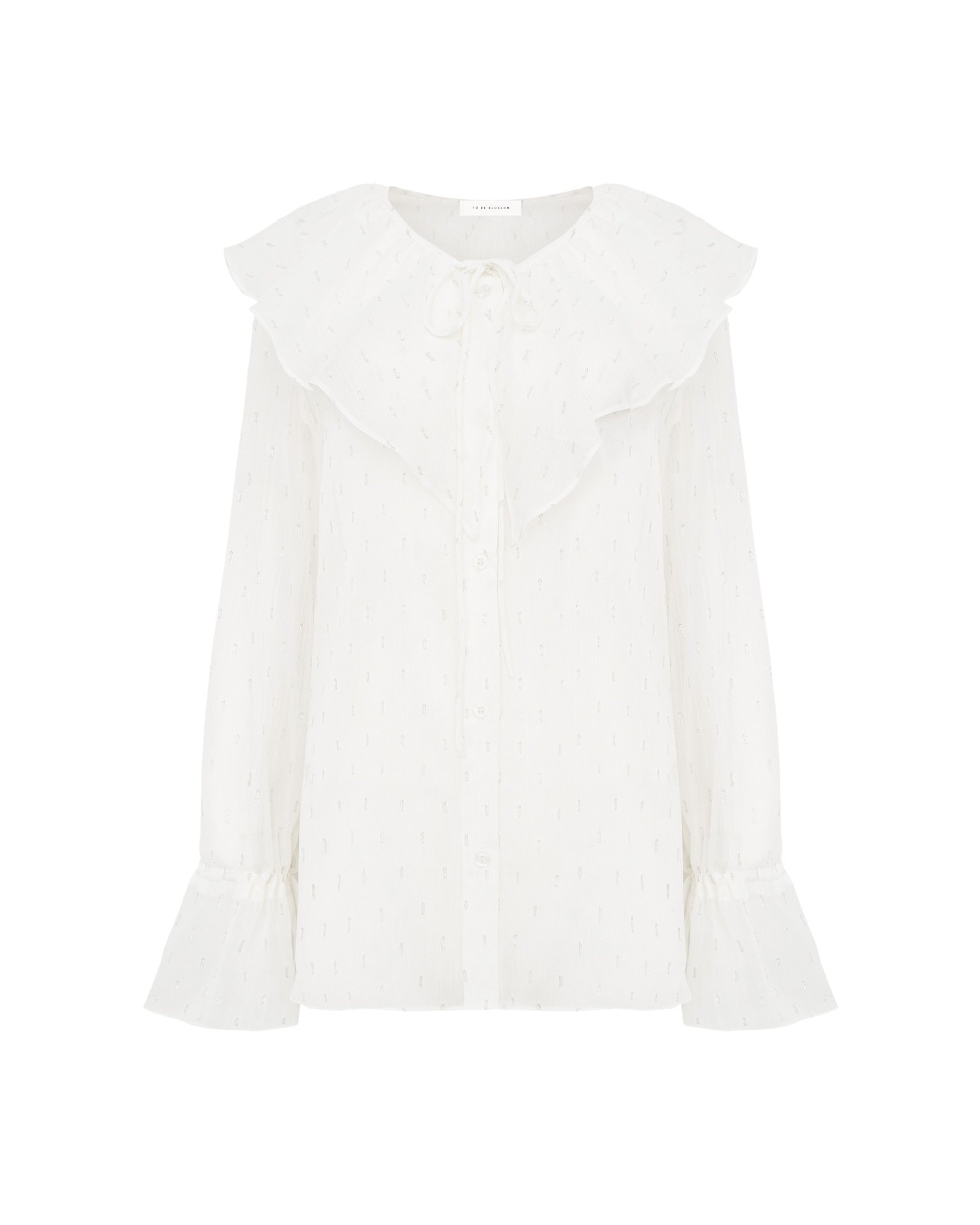 Blouse with a flounce collar, White — photo 9