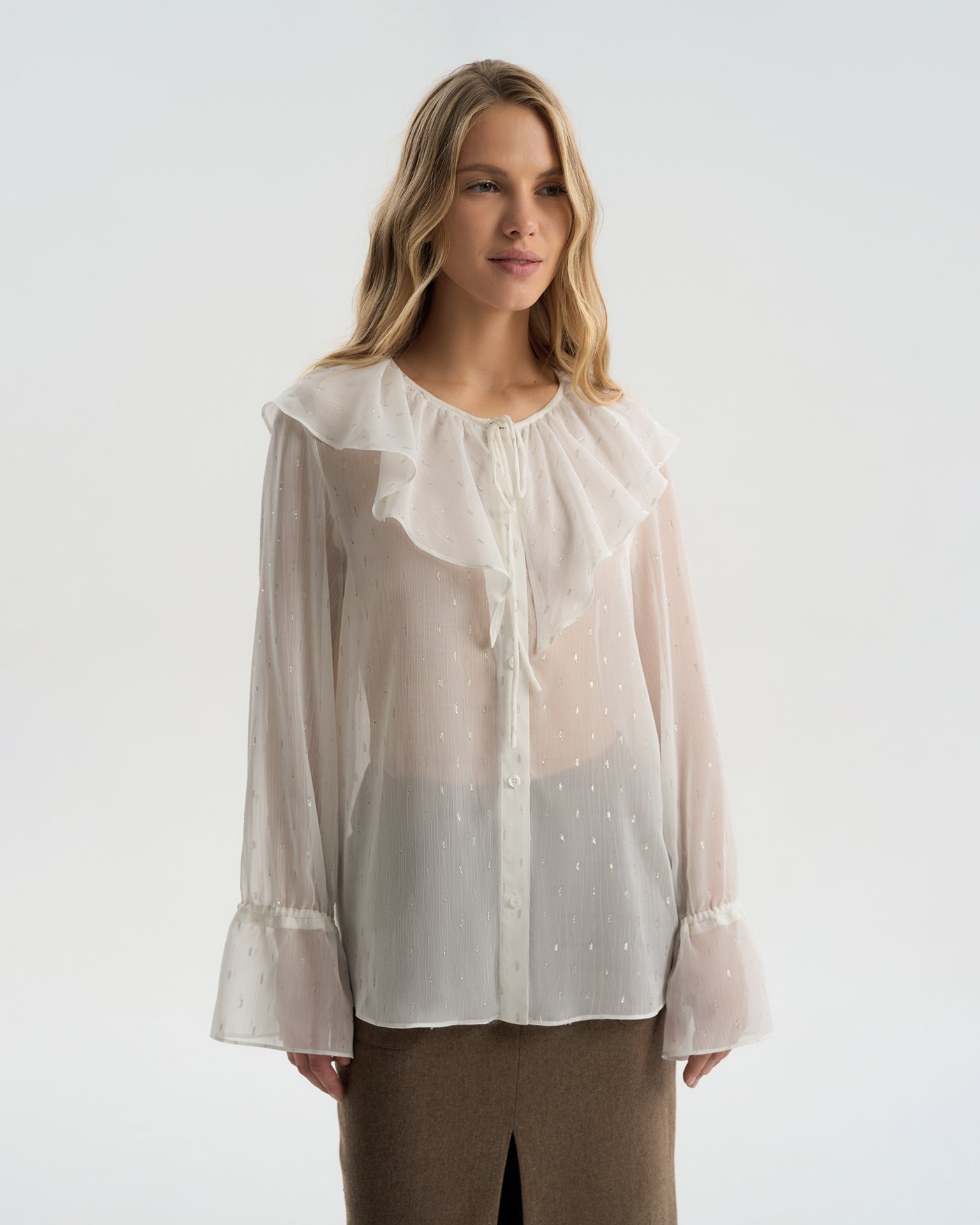 Blouse with a flounce collar, White — photo 2