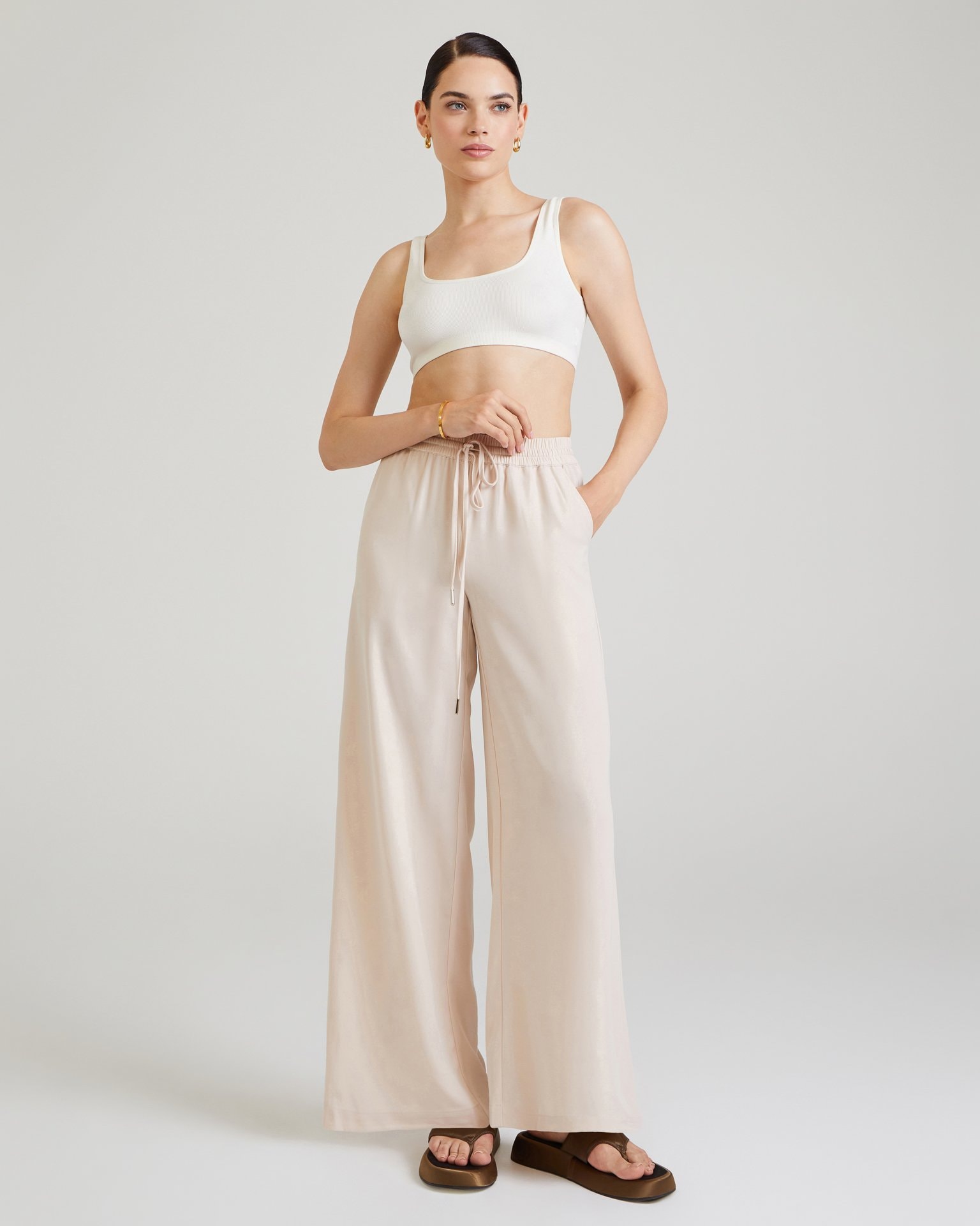 Viscose palazzo trousers, Beige — photo 5
