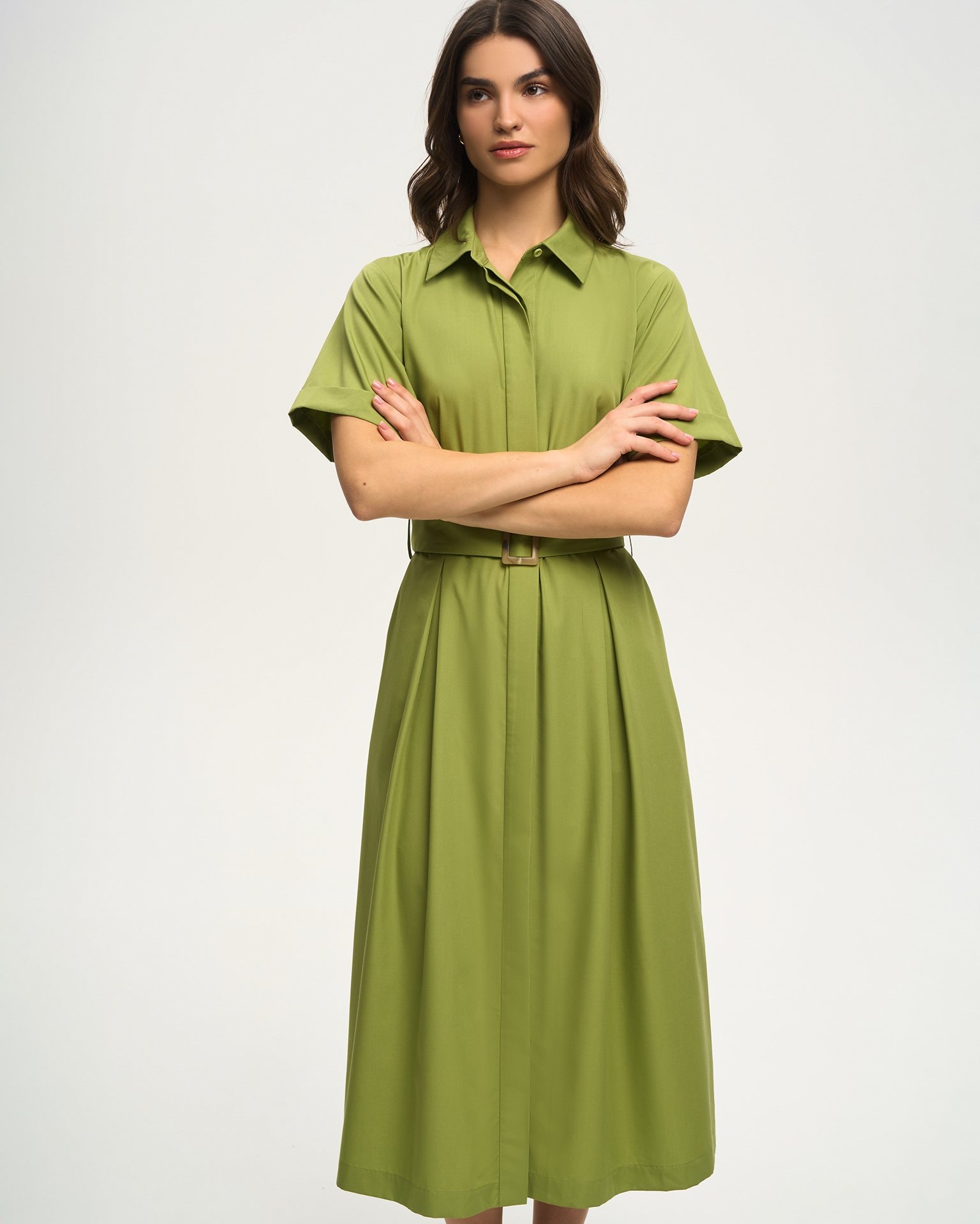 Dress with Belt, Green — photo 2