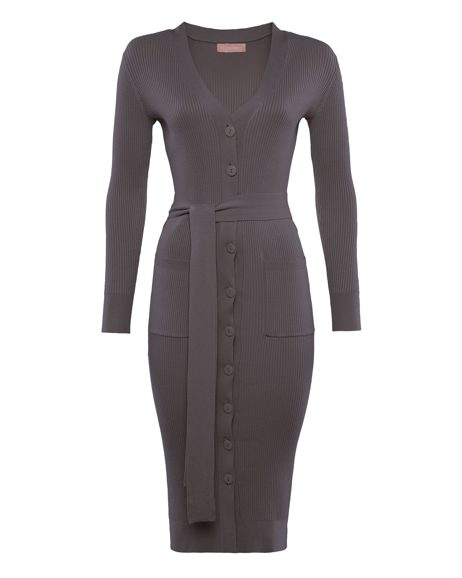 Fitted dress with a belt, Grey — photo 6