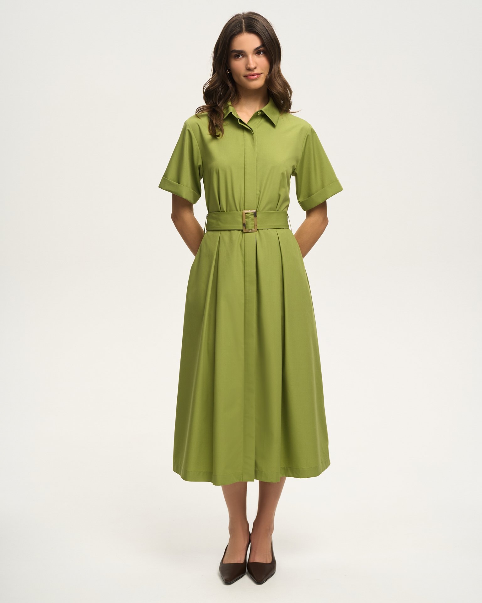 Dress with Belt, Green